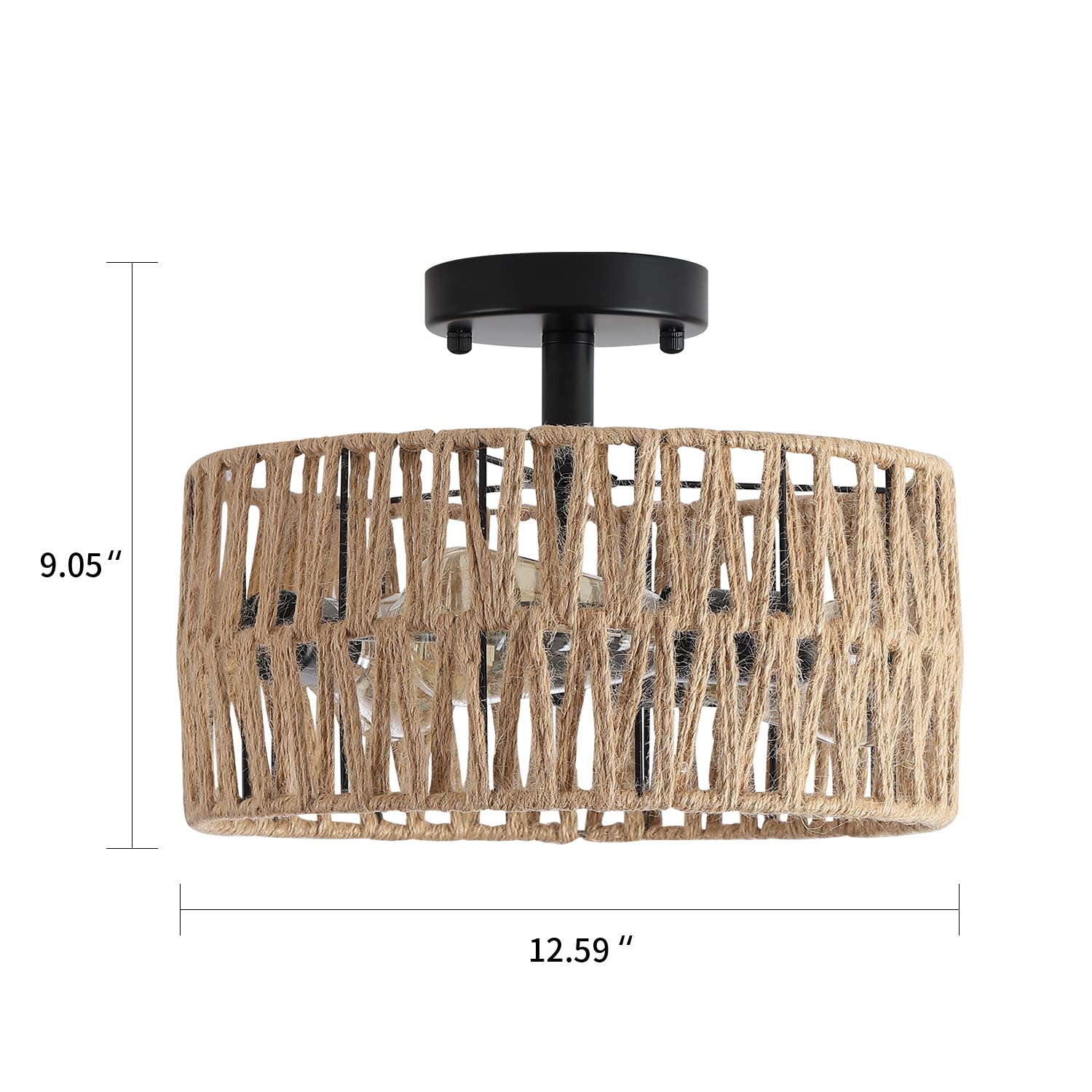 Hchunqjor 3-Light Coastal Woven Flush Mount Light Fixture Boho Rustic Hemp Rope Drum Semi Flush Mount Ceiling Light For Hallway