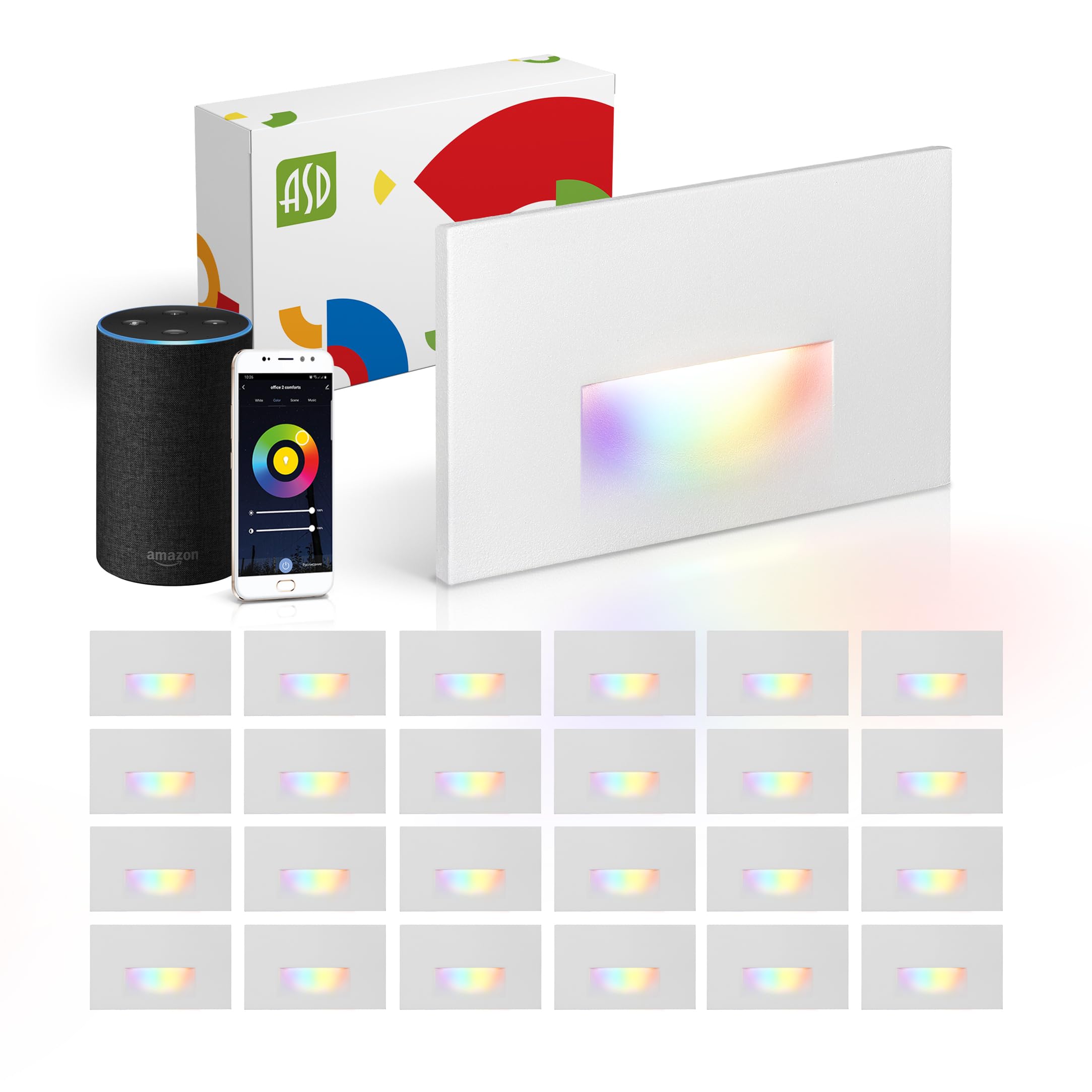 ASD LED Recessed Step Light Fixture | 3W 60LM RGB-2700K-6500K | Smart Waterproof | 4.75 Inch | White | 24 Pack
