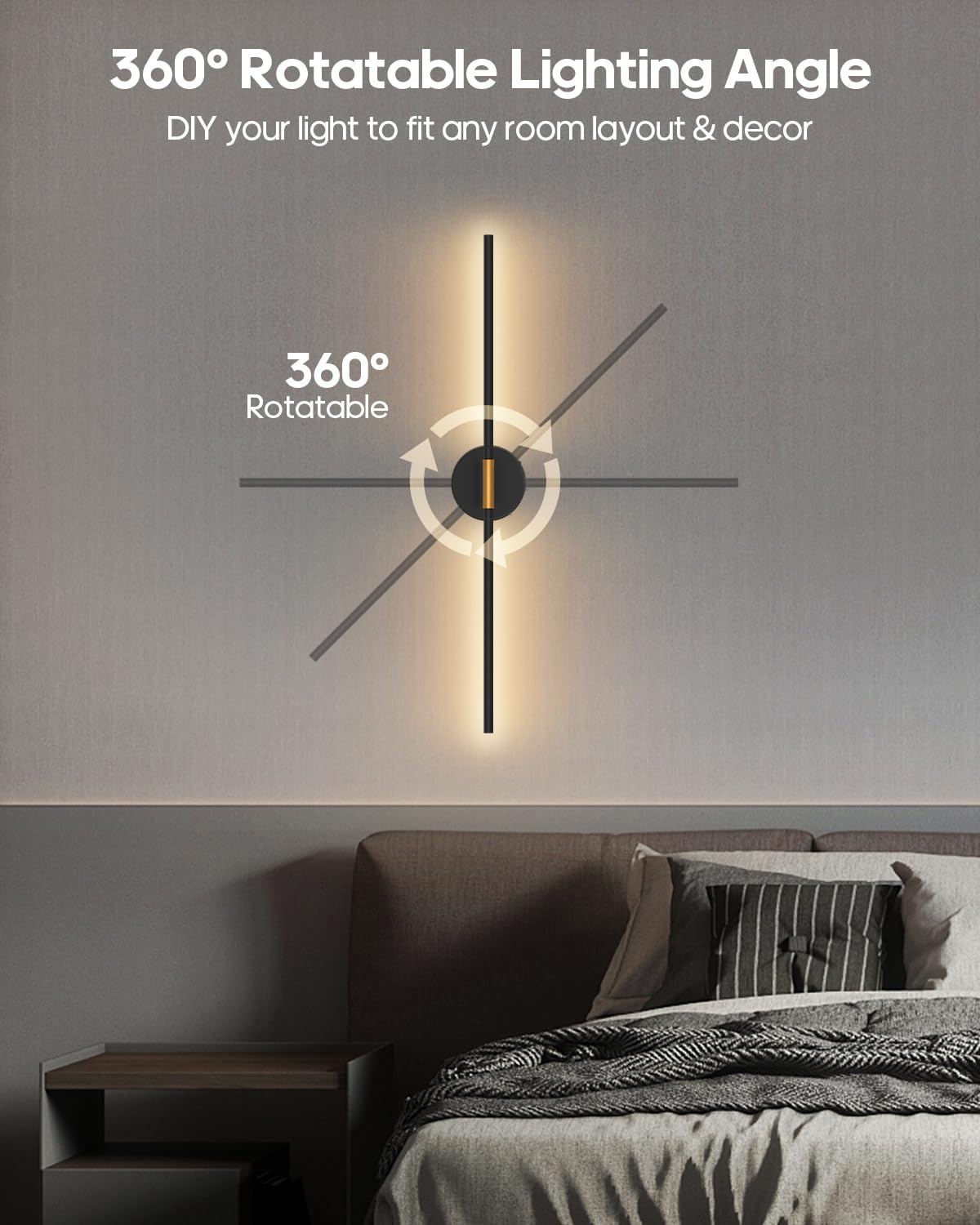 Battery Operated Wall Sconces Set of 2, 360 Rotatable Wall Sconce with Remote Control, 3000K Dimmable Magnetic Mount Wall Sconce