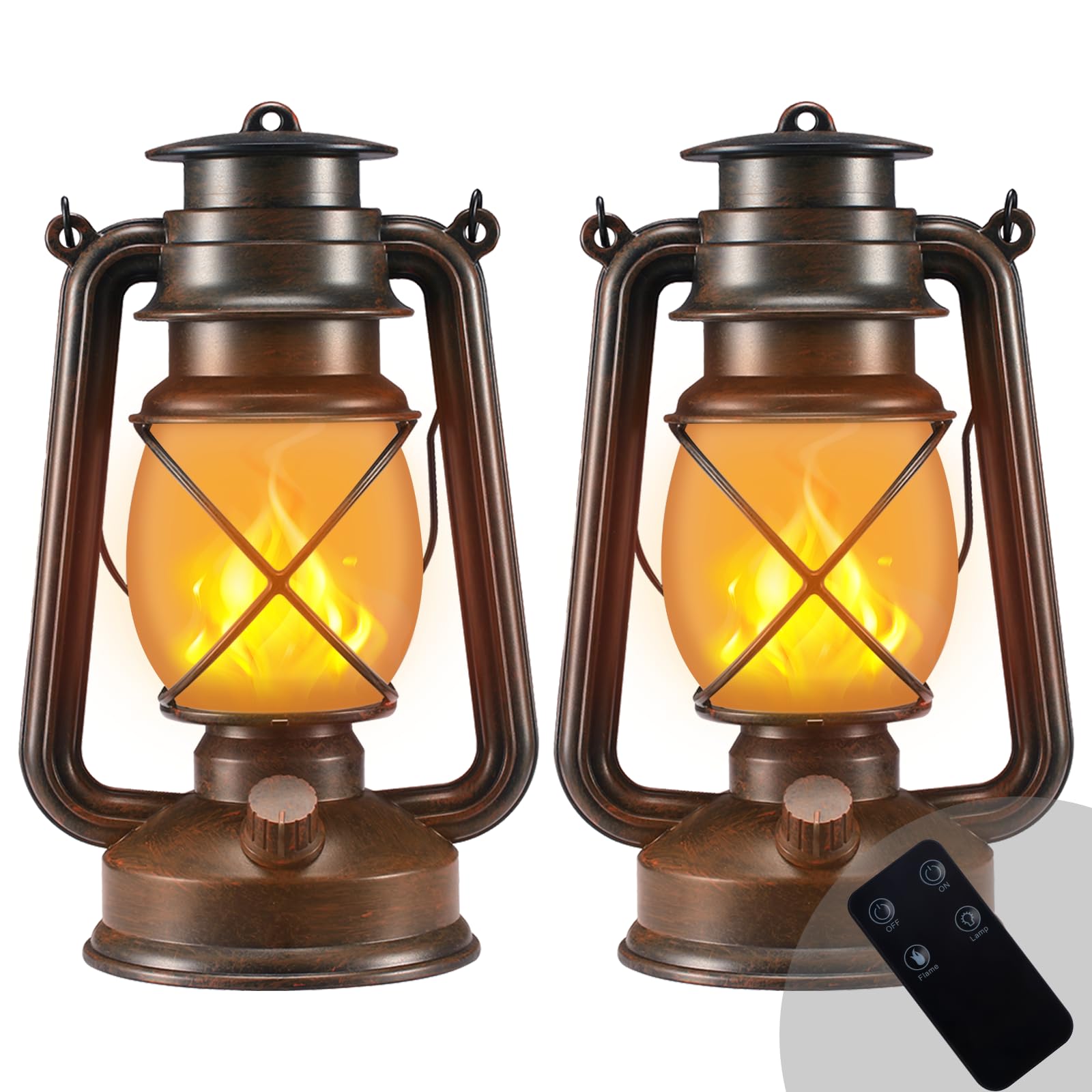 Marlrin Vintage Led Outdoor Lanterns - Waterproof, Remote Control, Dancing Flame - 2 Pack