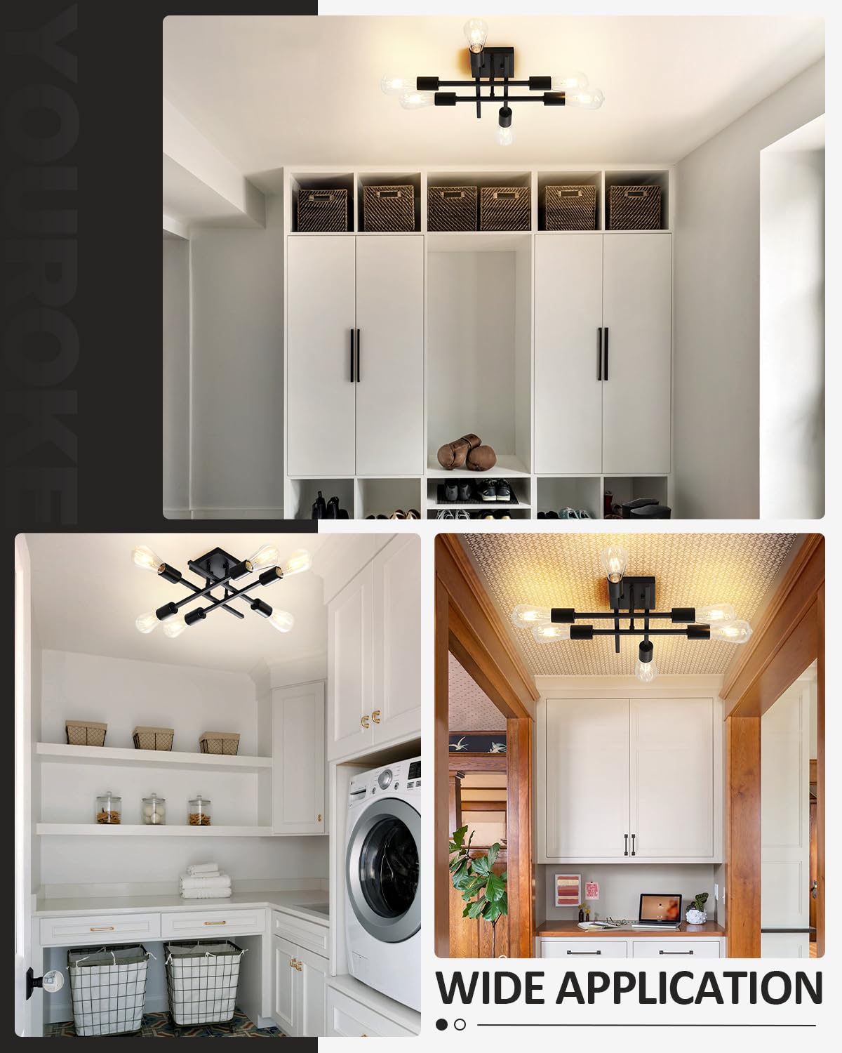 Eidonta 6-Light Semi Flush Mount Ceiling Light Fixture, 2 Pack Modern Black Sputnik Chandelier Lighting, Farmhouse E26 Stock Cei