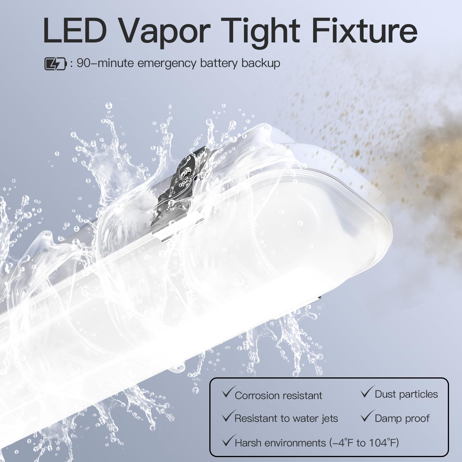 Jtt Led Vapor Tight Light 60W/50W/40W 7800Lm (180W Eq.), Waterproof Led Outdoor Shop Light 6000K/5000K/4000K Ip65 Vapor Proof Fi