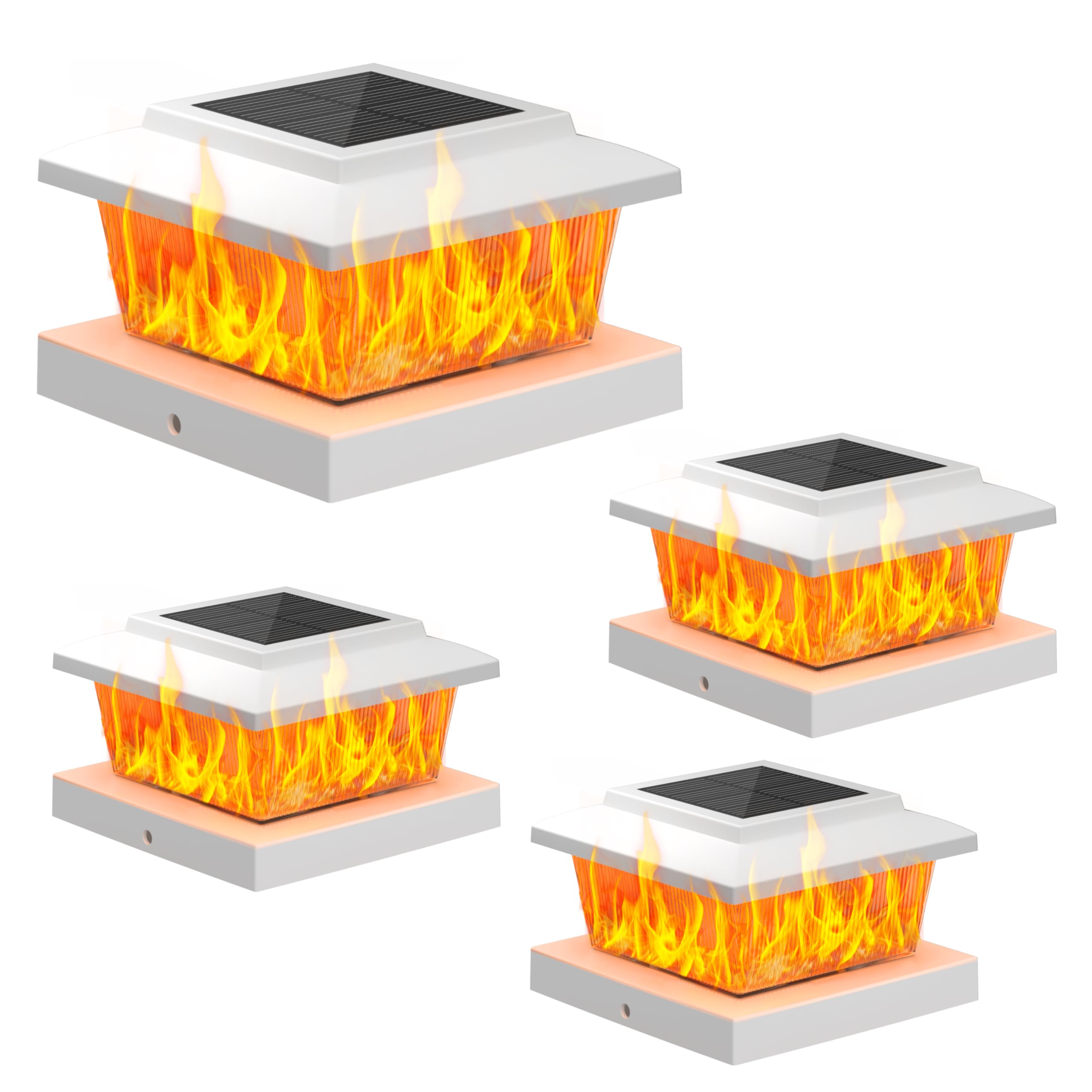 Volisun Solar Fence Post Lights 4Pack  White Solar Deck Cap Flame Light Outdoor Waterproof  High Brightness Flickering Flame Smd Led Lighting  For 4X4 Wooden/4X4 5X5 Vinyl Post