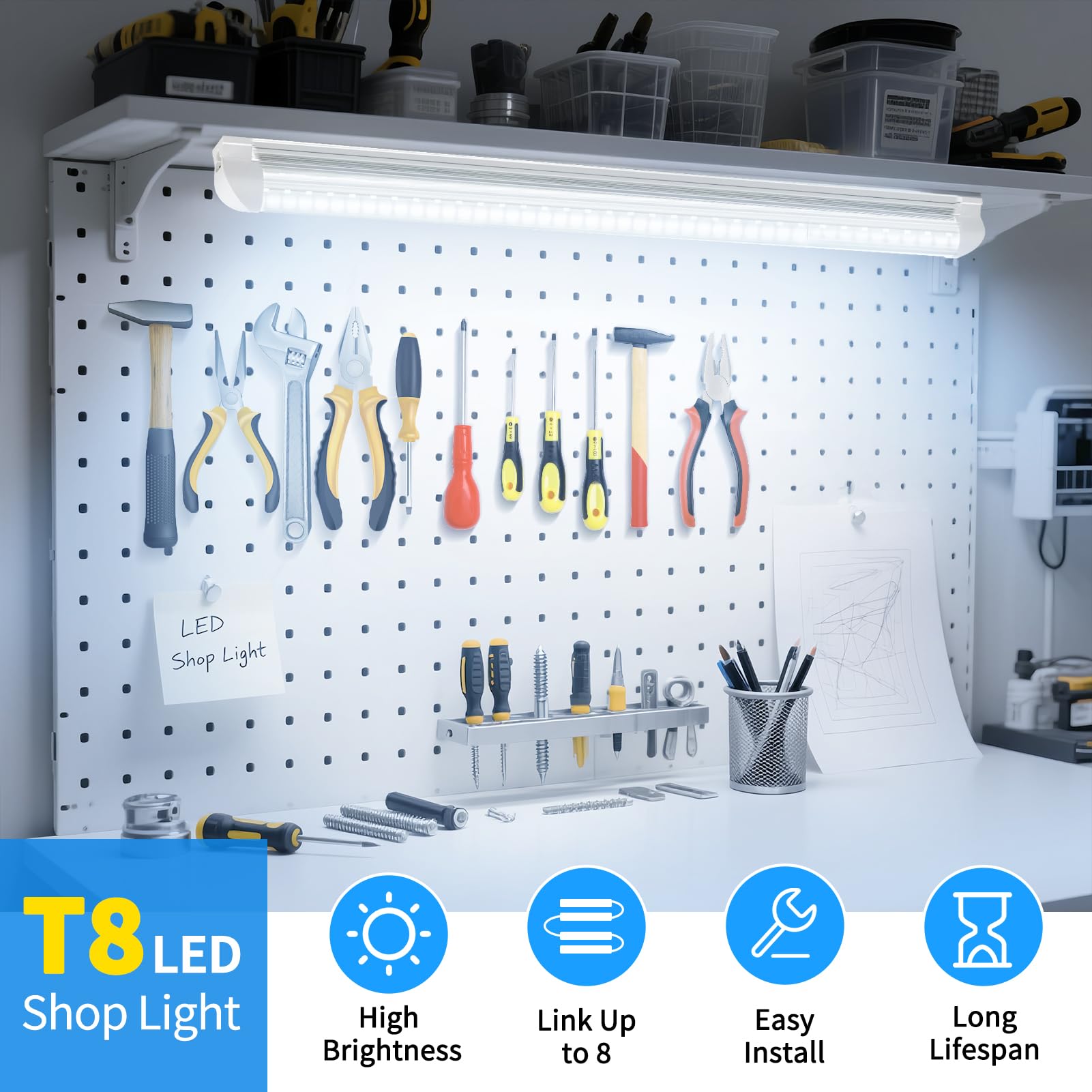 CNSUNWAY LED Shop Light 2ft, 24W, 3600LM, Cool White, T8 Integrated, Aluminum, Model SWT80018B3060, 2 Pack