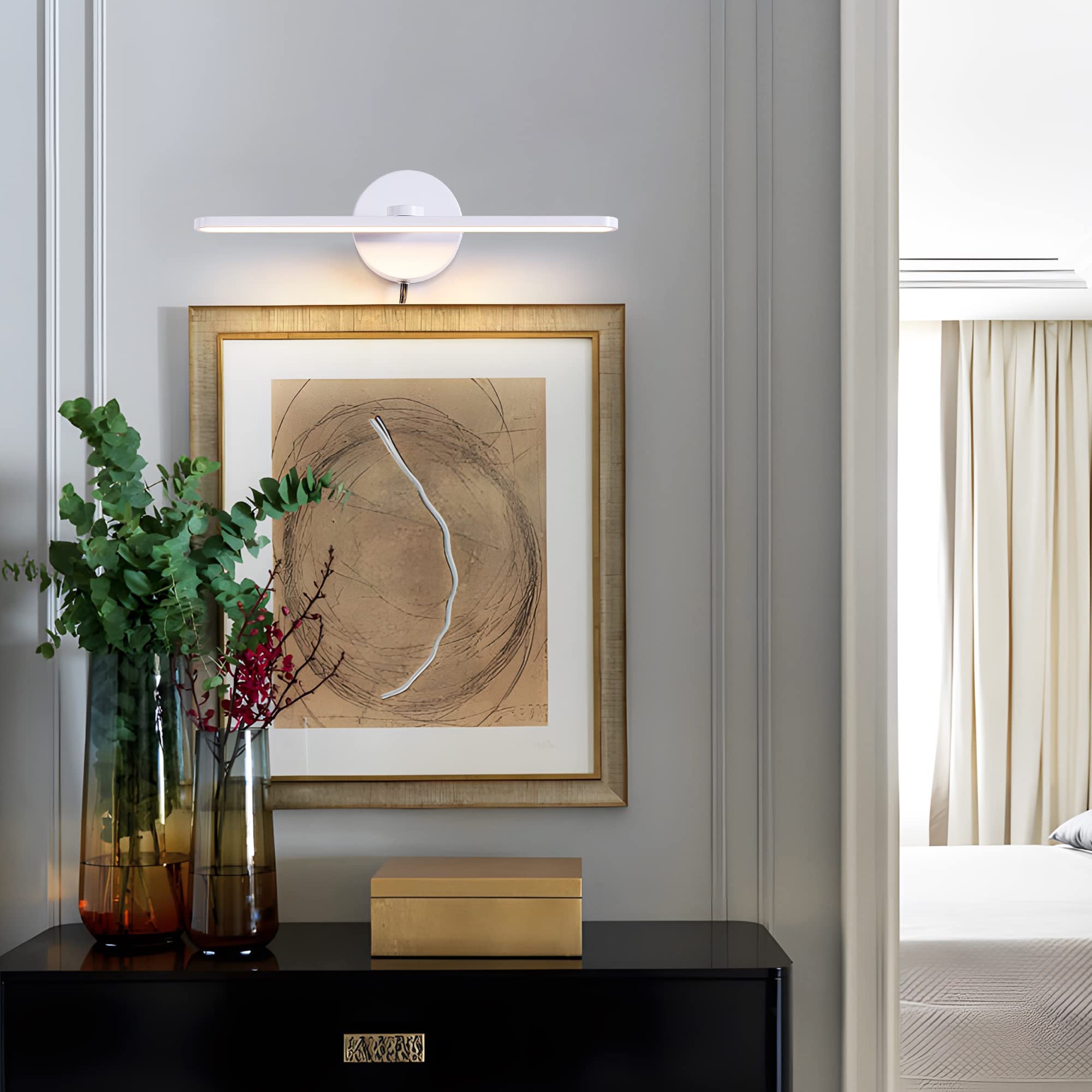 Mantolite Plug In Vanity Lighting Fixtures, White 16Inch Led Wall Lights Fixtures, Bathroom Over Mirror Lamp Modern Home Bedside Lamp Picture Sconces, 12W 3000K White Make-Up Mirror Front Lamp