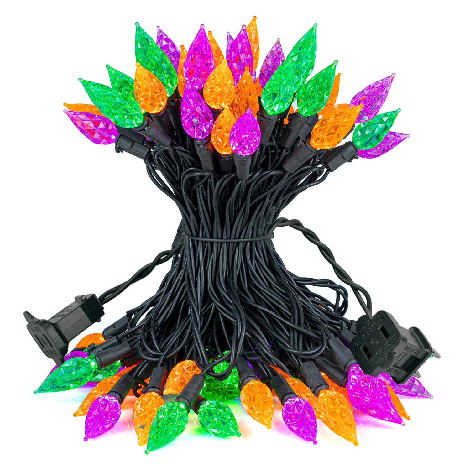 BOHON LED Fairy Lights String, 50 Orange Purple Green C6 Lights, 25ft Waterproof, Black Wire, Model BH-KLC6D50L