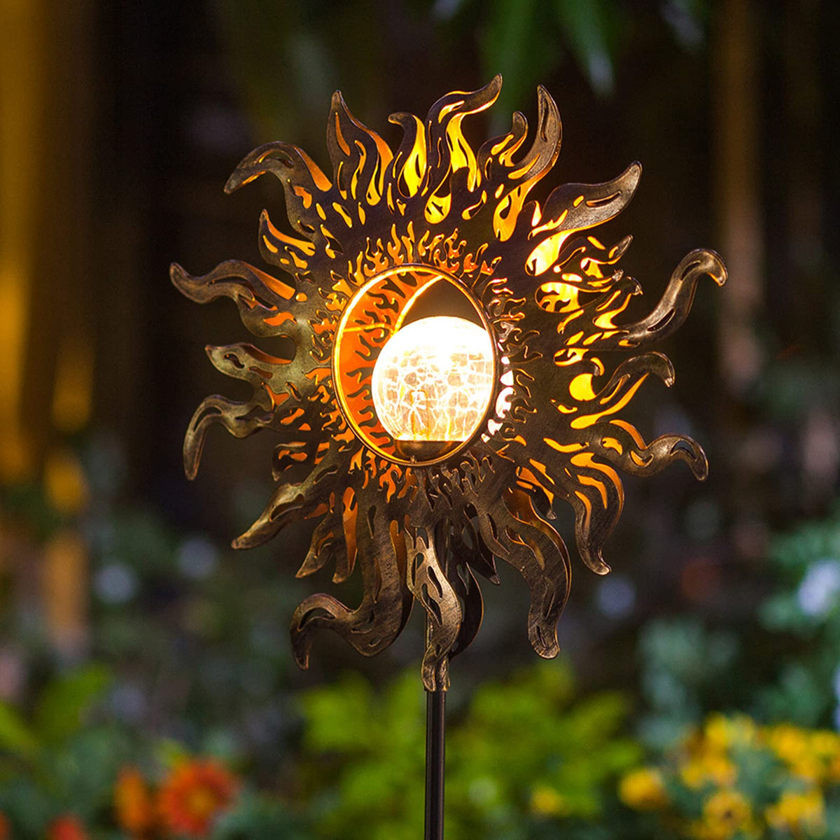 Hapjoy Solar Lights Outdoor Garden Decor Solar Powered Sun Lantern For Yard, Patio,Lawn Or Pathway Sun Decorations Crackle Glass