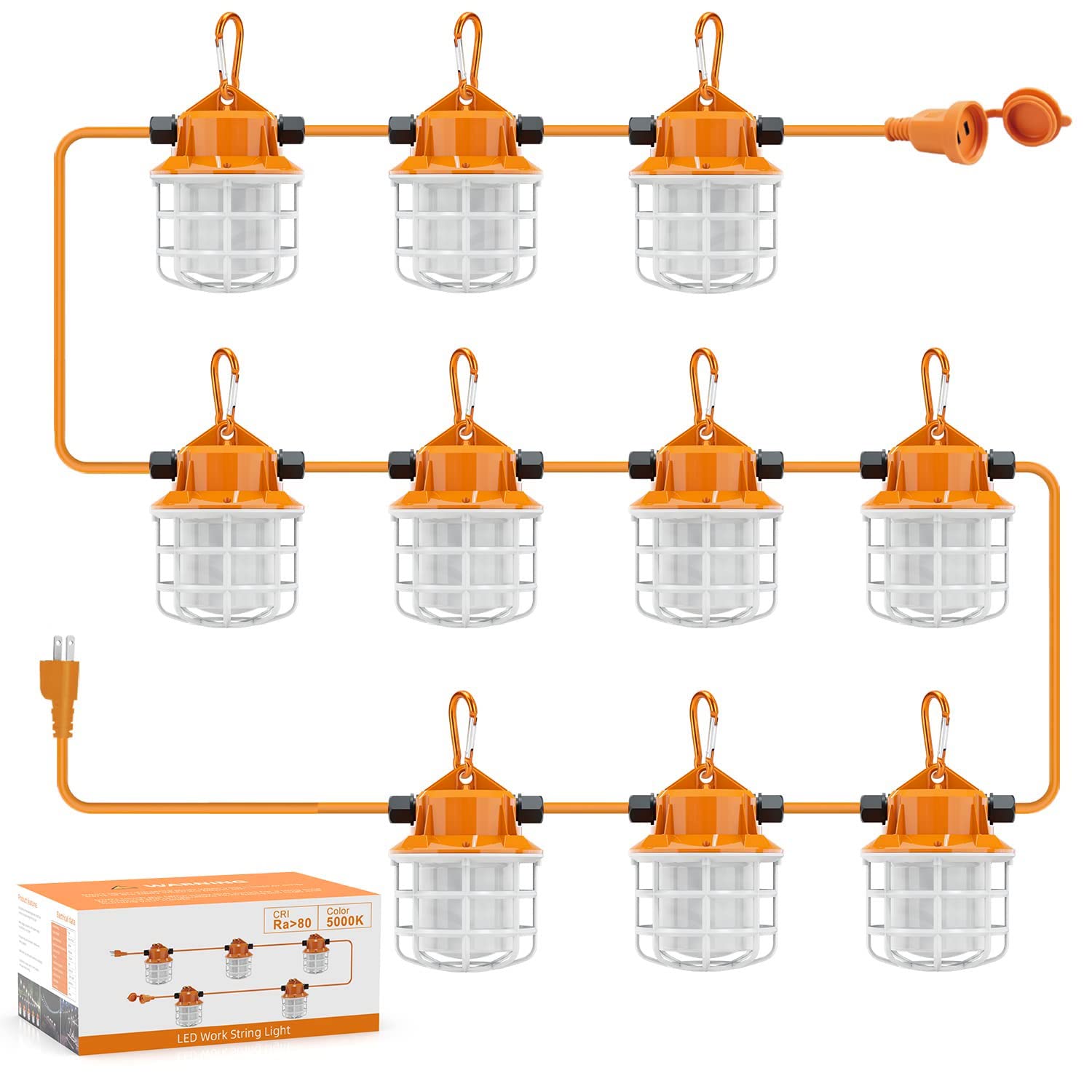 Ns 100Ft Construction String Lights 150W Led Industrial Grade 15000Lm Super Bright For Construction Sites, Temporary Work, Renov
