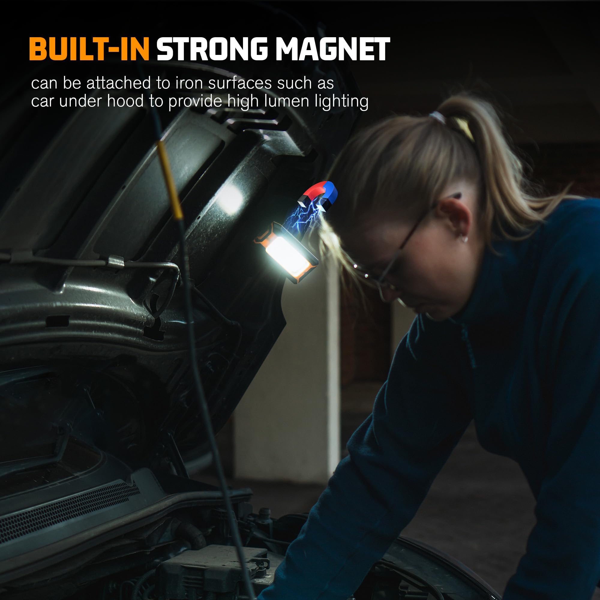 2 Pack 40W 1600Lm Led Work Light, Rechargeable Portable Led Magnetic Flood Lights For Outdoor Camping Hiking Emergency Car Repairing And Waterproof Job Site Lighting (2 Pack)