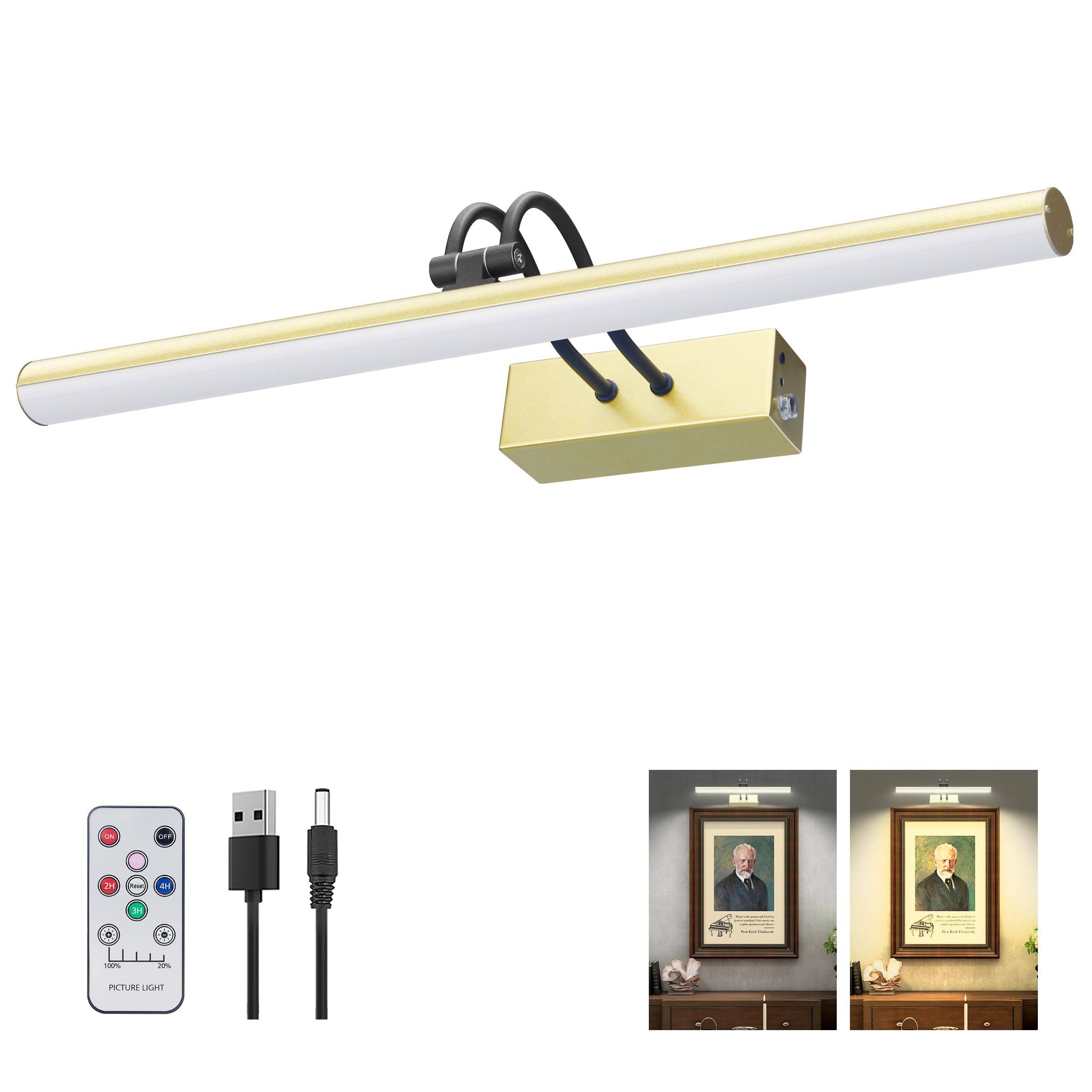 RAIFOOLLY Picture Light, Wireless Battery Wall Lighting, 16in, R-Gold, Remote Control, Dimmable, Art Display, Model 3f92b64e-ea9