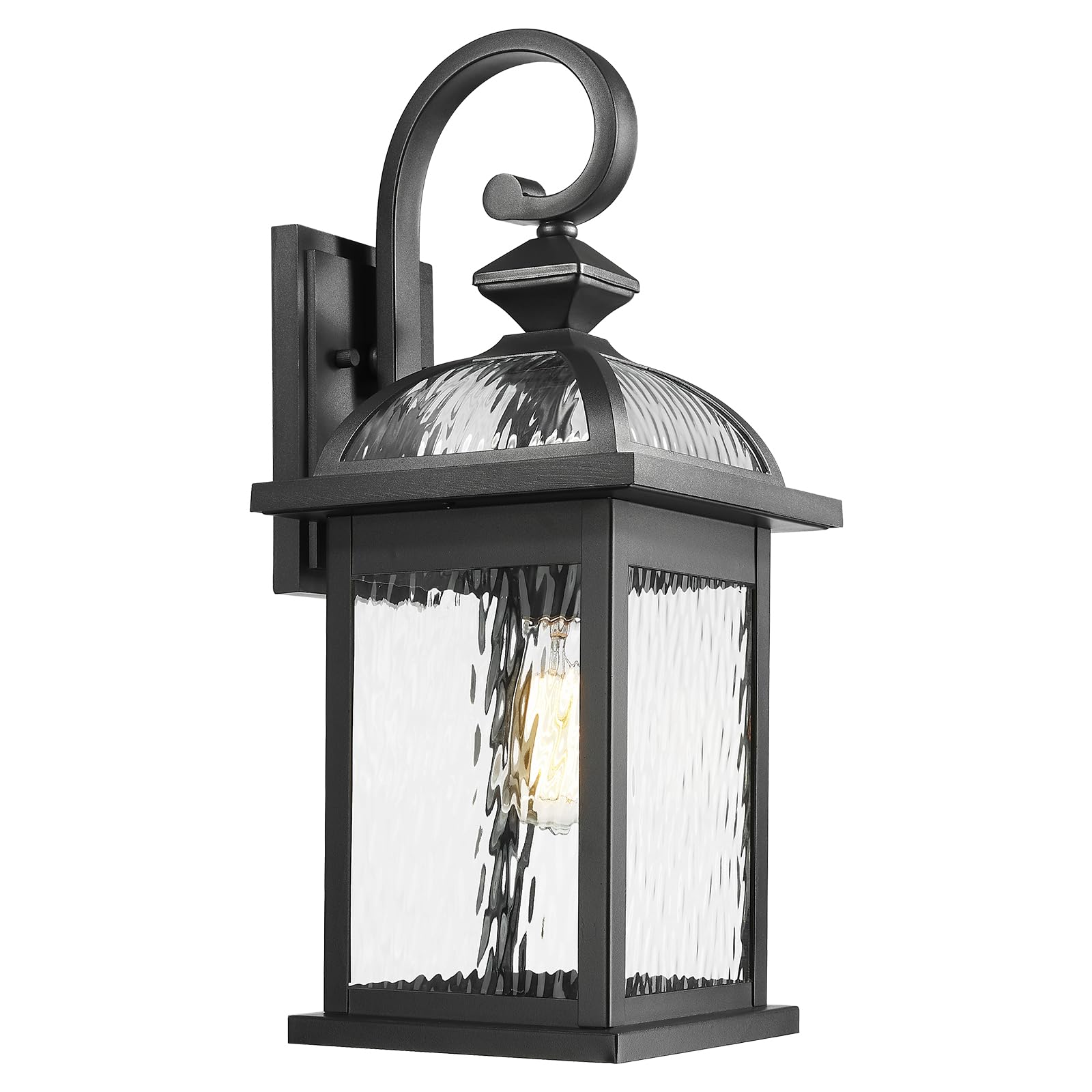 Darkaway Outdoor Lights Fixture Wall Mount, Large 22inch Exterior Wall Light with Water Ripple Glass Waterproof Black Outside Wa