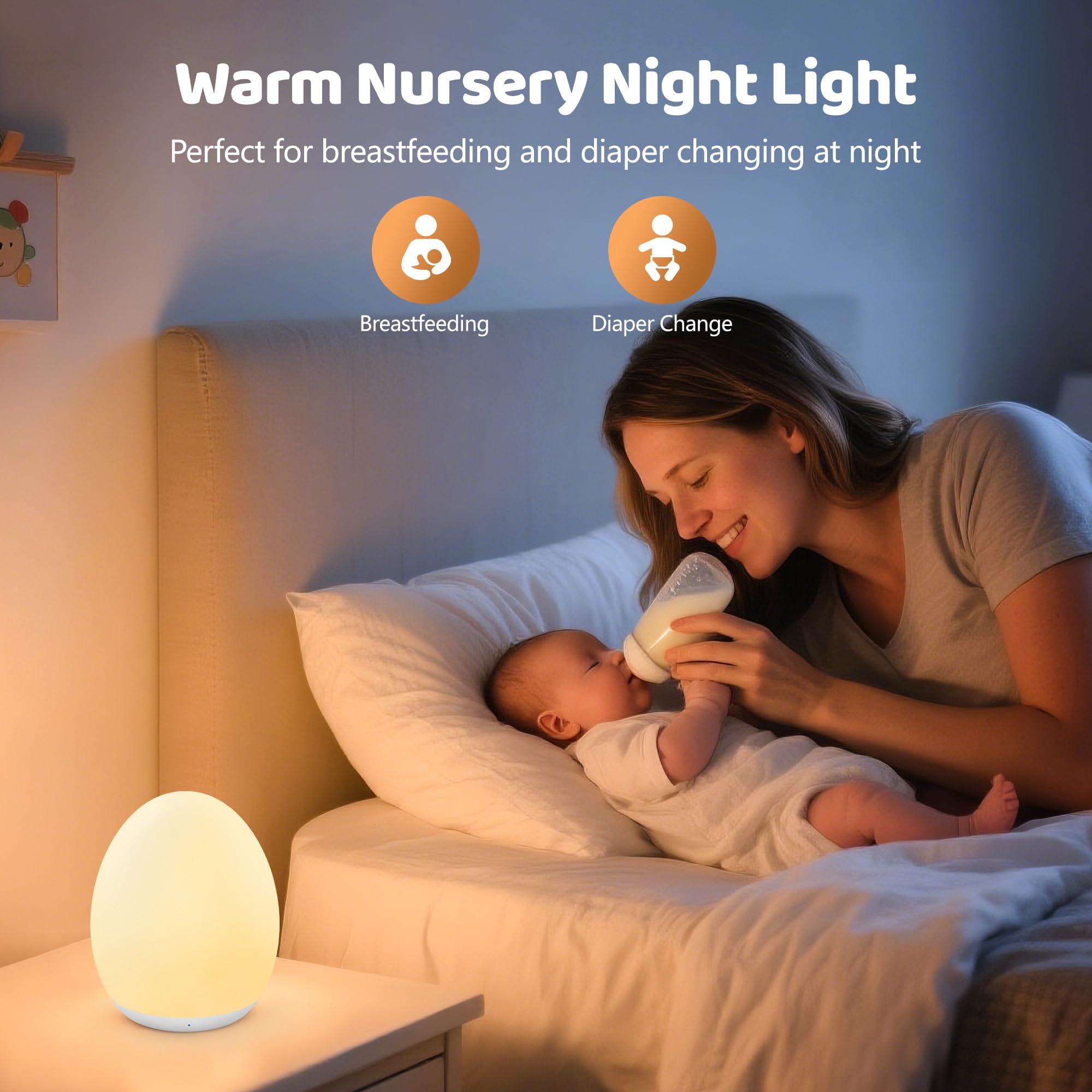 MediAcous Night Light for Kids, Egg Light for Nursery, 7 Colors Changing & Stepless Dimming, Soft Silicone Touch Night Lamp with
