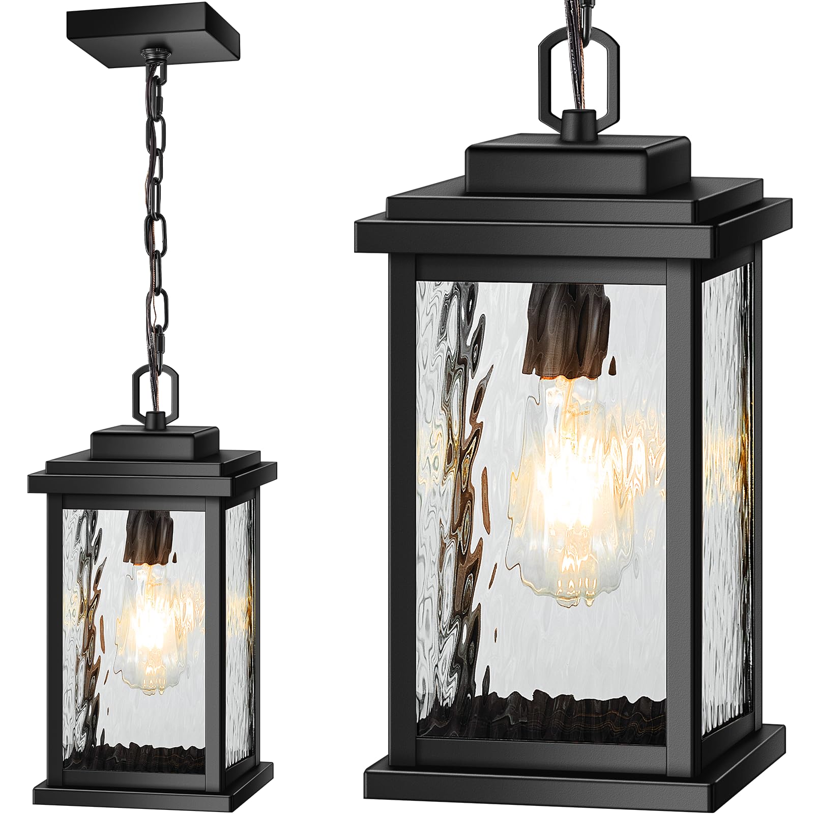 VIANIS Large Anti-Rust Outdoor Chandelier with Adjustable Wire, Black Pendant Light with Water Glass for Porch, Garden,Garage, E