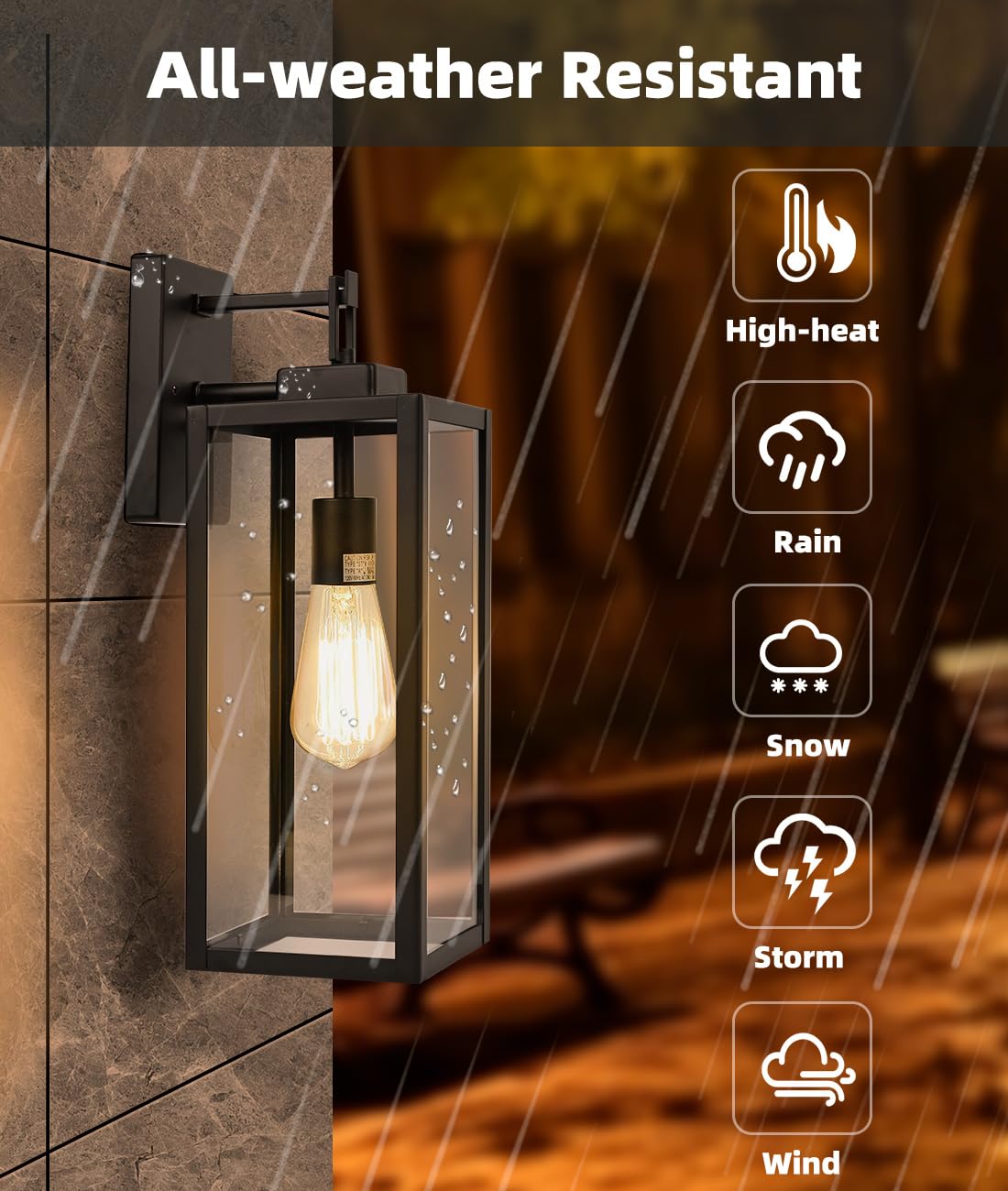 Faymart Large Outdoor Wall Lantern, 18&quot; Metal & Glass Light Fixture, E26 Socket, 1 Pack