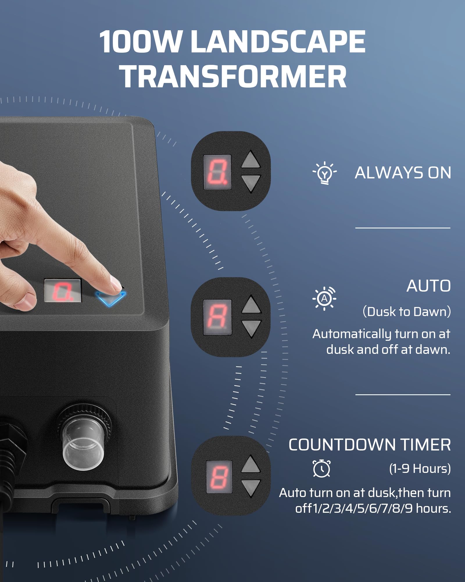 Dewenwils 100W Low Voltage Landscape Transformer With Photocell Sensor, Low Voltage Transformer 120V Ac To 12V Ac, Landscape Lighting Transformer For Led Outdoor Lights, Garden Lights, Spotlight