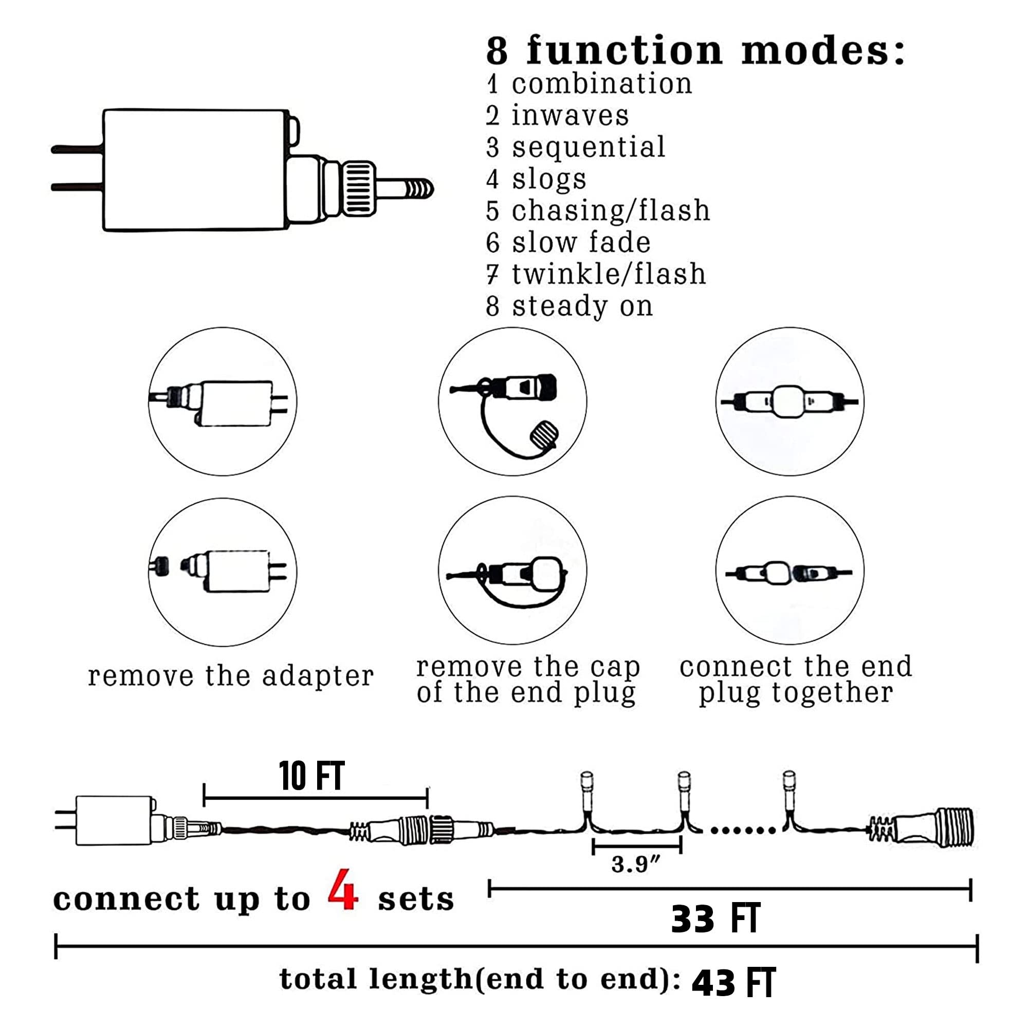 Dazzle Bright Green Christmas String Lights, 100 LED 33 FT Halloween Lights with 8 Modes, Waterproof Christmas Decorations for I