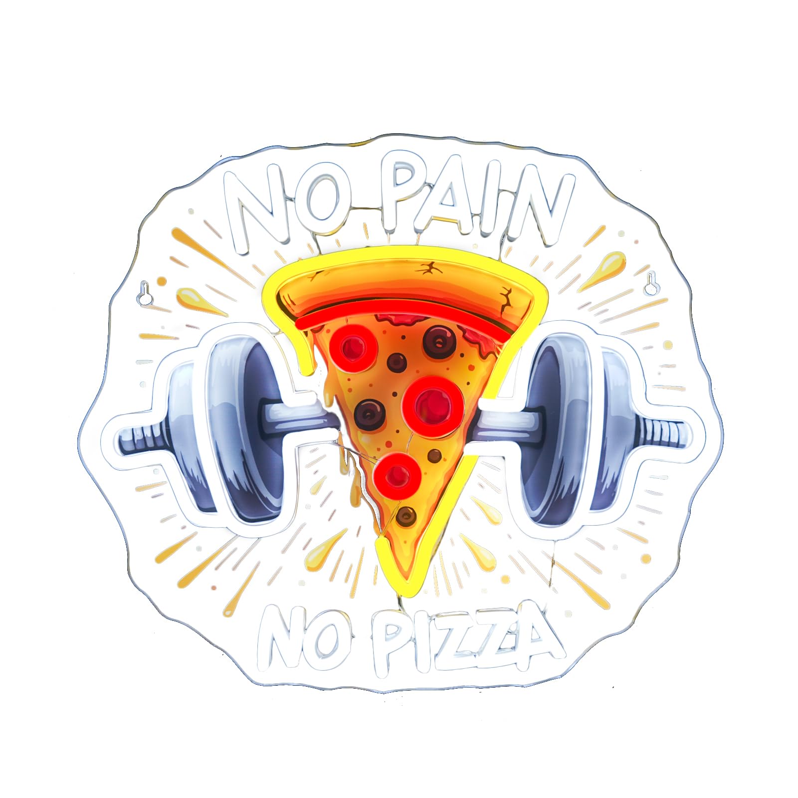 Lucunstar Gym Neon Sign No discomfort-reducing No Pizza Uv Printed Light Signs For Wall Decor Dimmable Dumbbell Barbell Led Lights Decoration Fitness Club Gift For Teens Sports Room Usb Powered 14.57 X 12.6 Inches
