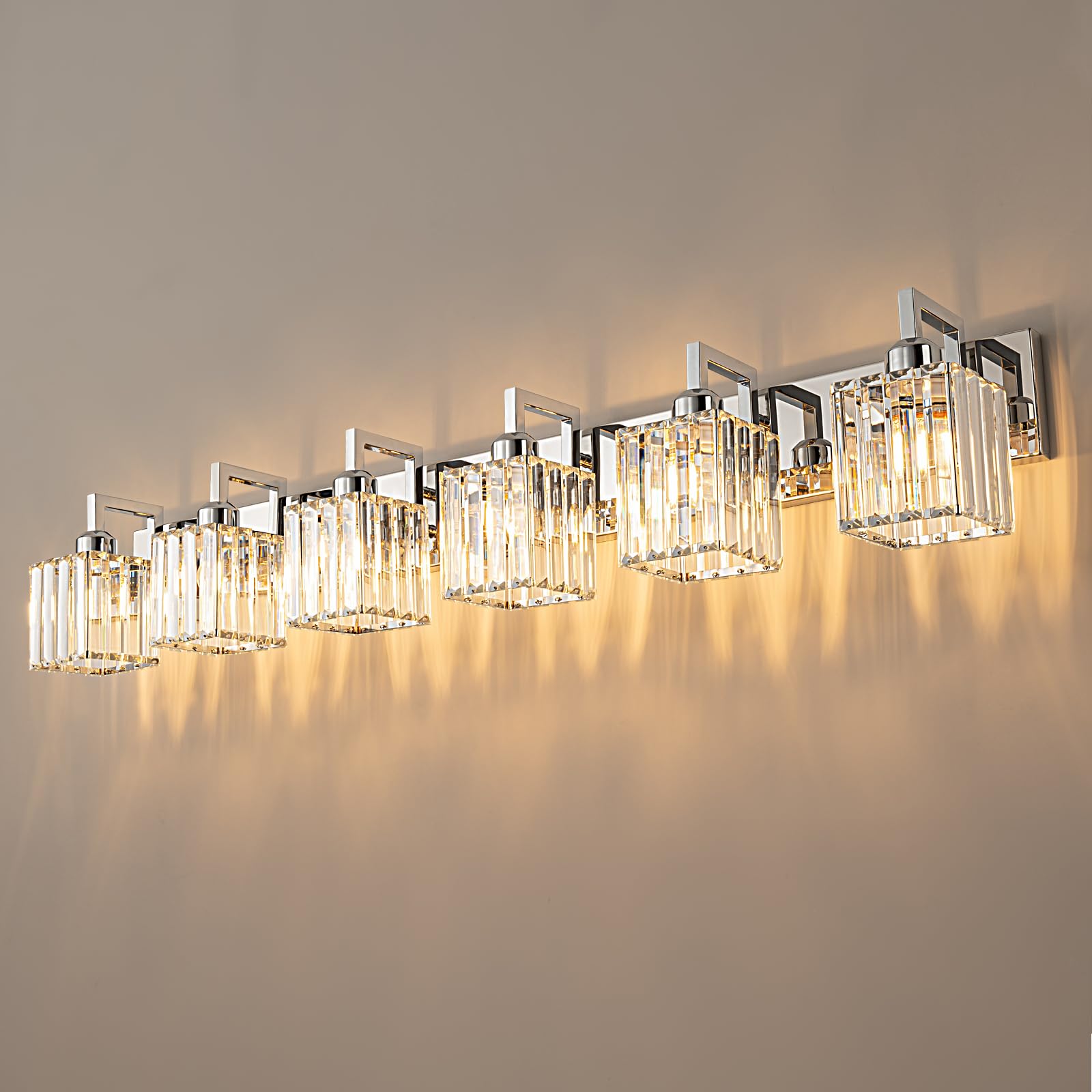 Fdpby Modern Bathroom Vanity Light 6-Lights Chrome Crystal Wall Lamp Bathroom Modern Crystal Vanity Lighting