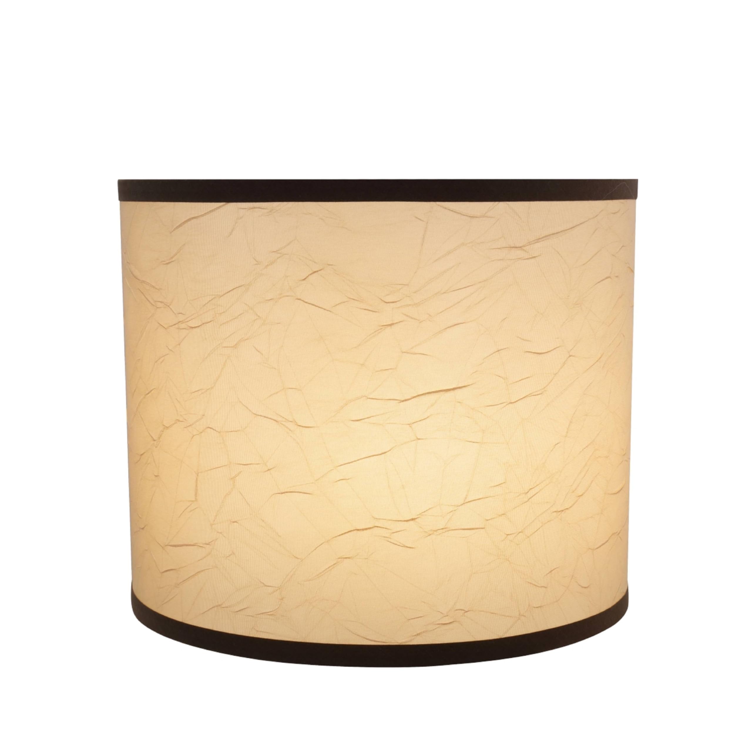 Aspen Creative Drum Lamp Shade, 12in Wide, Crinkled Fabric, Beige & Brown Trim, Model 31098A