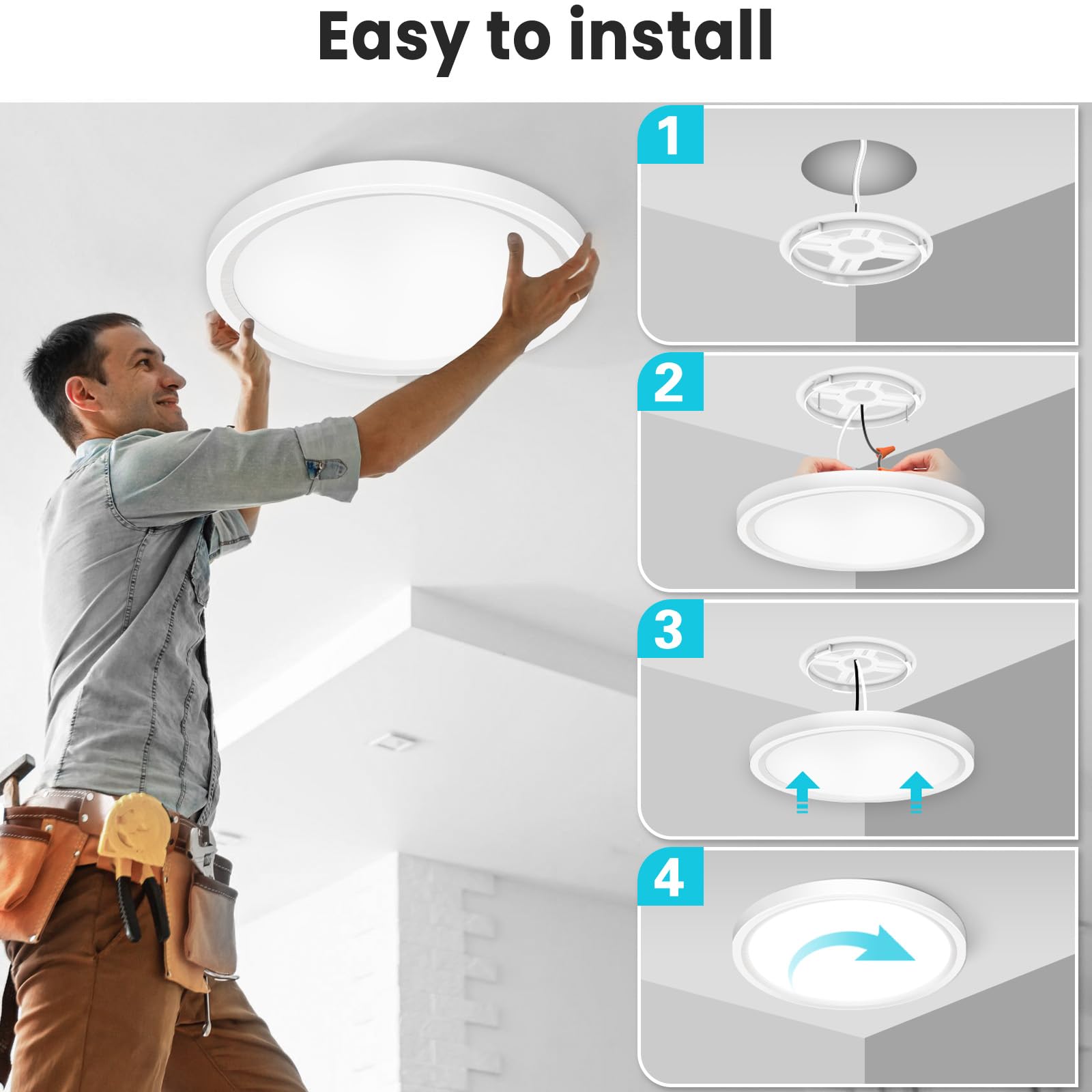 Libtit 12 Inch Flush Mount Led Ceiling Light Fixture  3000K 4000K 6500K Adjustable  28W 3200Lm White Round Lighting Fixtures For Bathroom Shower Hallway Kitchen  2 Pack