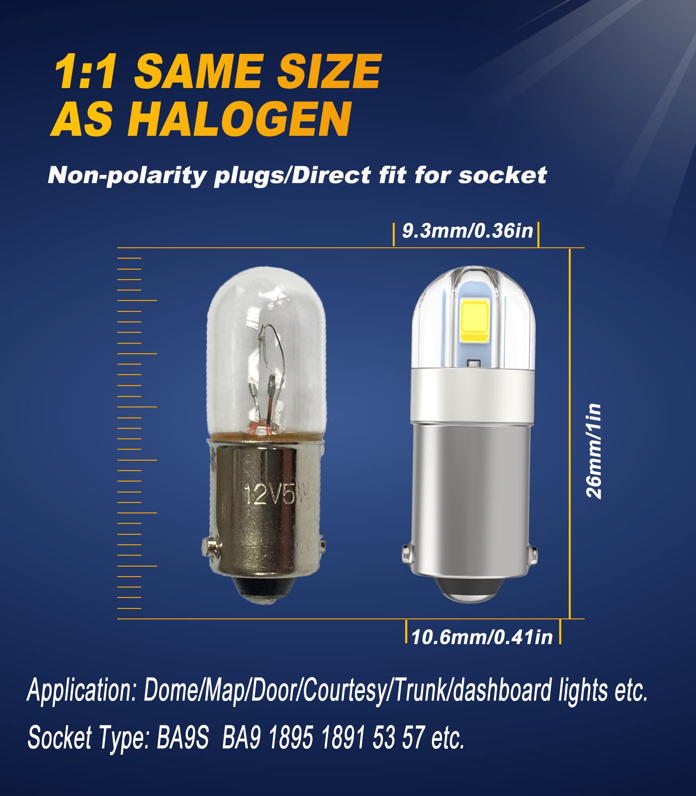 Serundo Auto BA9S LED Car Bulb, 6000K White, 2SMD 3030 Chips, 1895/1891/53/57, Pack of 6