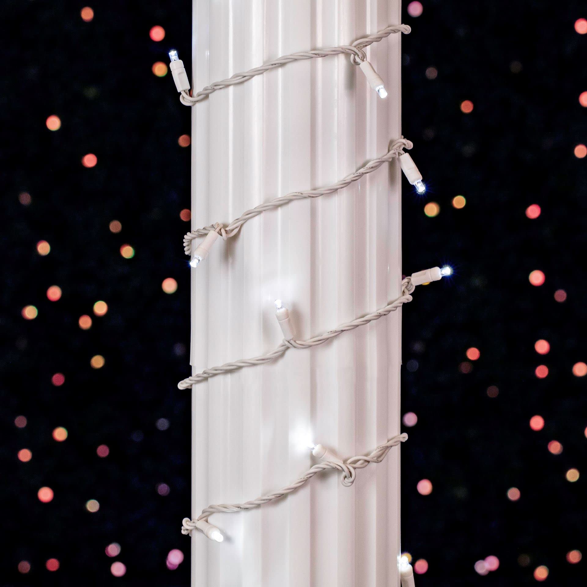 Novelty Lights 24-Pack 25 Feet 50 Light Pure White Led Christmas Lights White Wire, Connectable Mini String, Indoor/Outdoor, Com