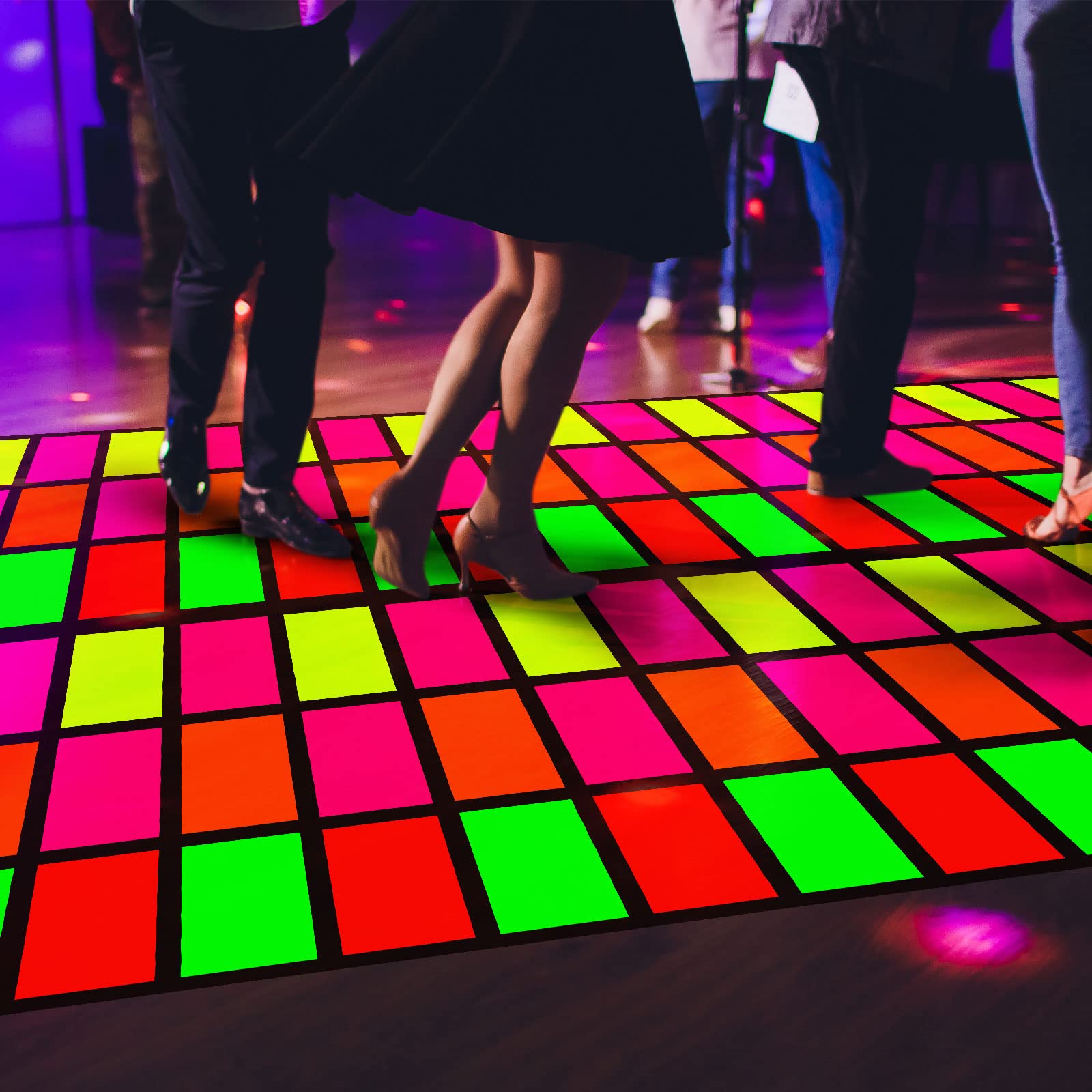 Mixweer 3 Pcs 118 x 39 Inch Disposable Neon Dance Floor 80s 90s Party Decorations DIY Plastic Dance Floor Neon Carpet Runner for