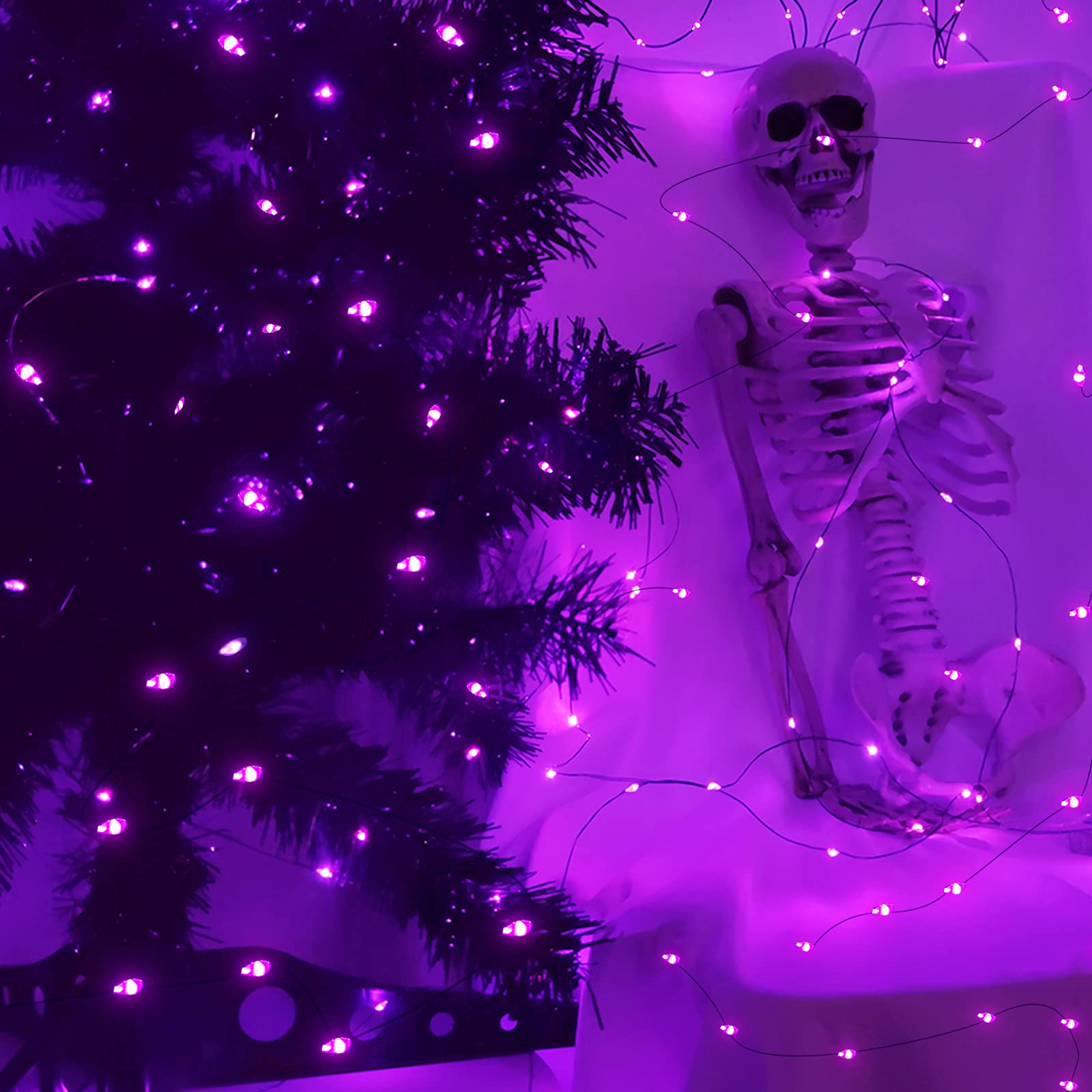 Turnmeon 3 Set Halloween String Lights With Timer, Purple Battery Powered Copper Wire Fairy Lights, Halloween Decoration Outside Yard Party Home Indoor Outdoor, 10 Ft 30 Led Each