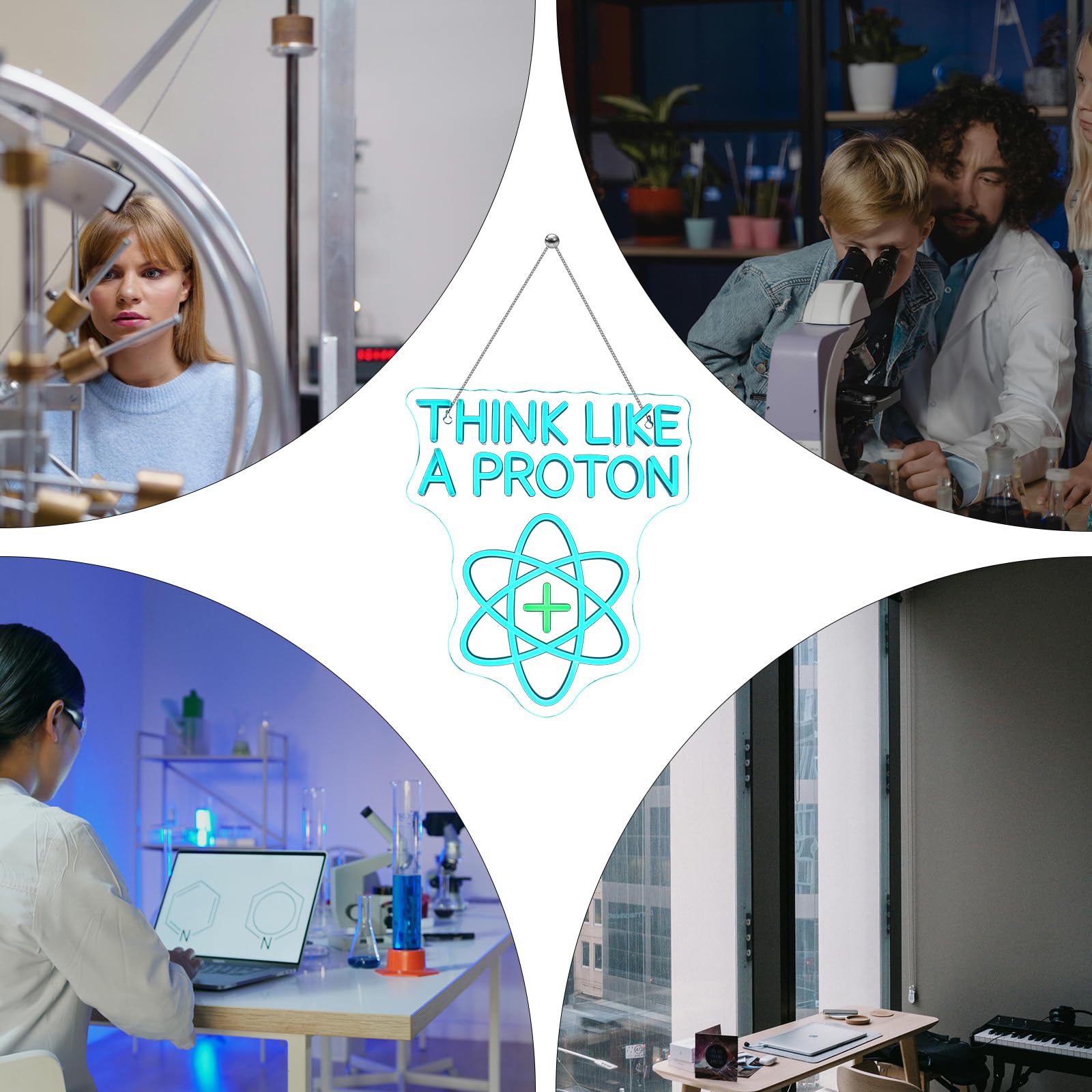 Wanxing Dimmable LED Neon Sign - Think Like a Proton, USB Powered, 7.8x16.5 inches, Science-Themed Room Decor for Kids and Offices
