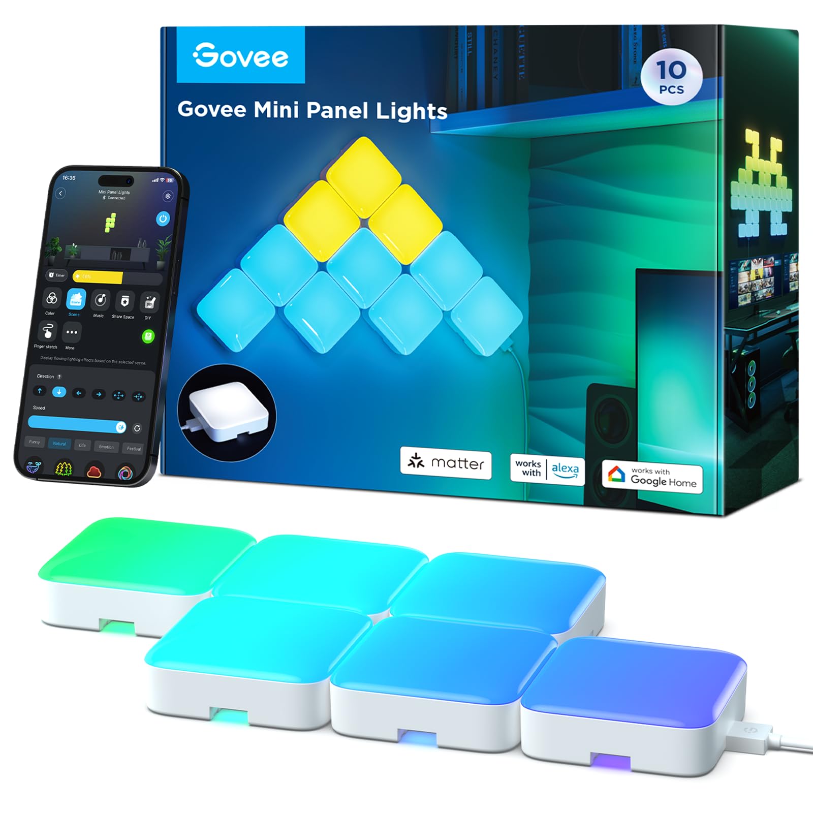 Govee Mini Panel Lights, Rgbic Led Wall Panels, Smart Diy Cube Wall Light, Works With Matter, Alexa, Google Assistant, Sync With