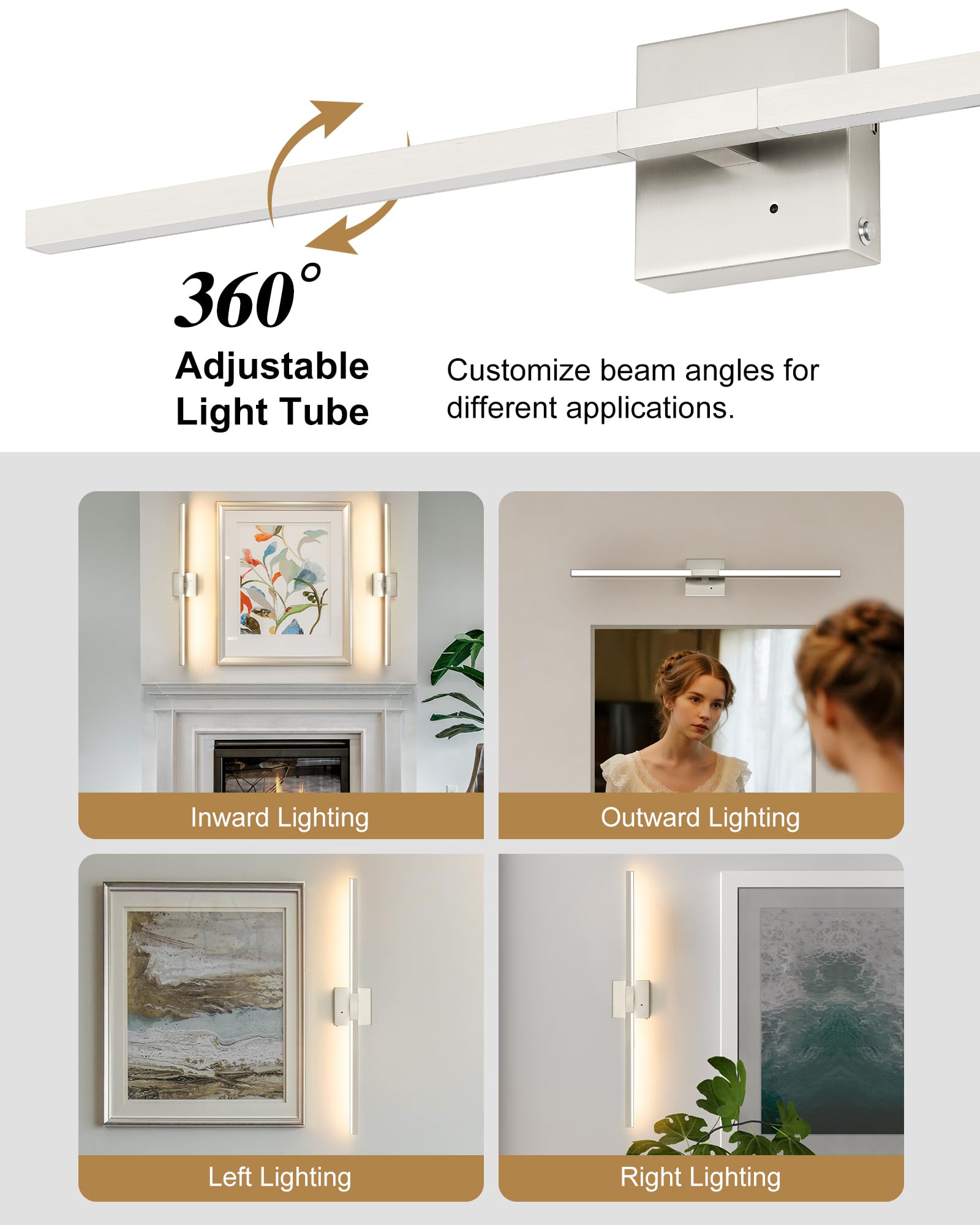 32 Inch Rechargeable Battery Operated Wall Sconce Set of Two, Wireless 3000K/4500K/6000K Dimmable Timer, Remote Touch Control US