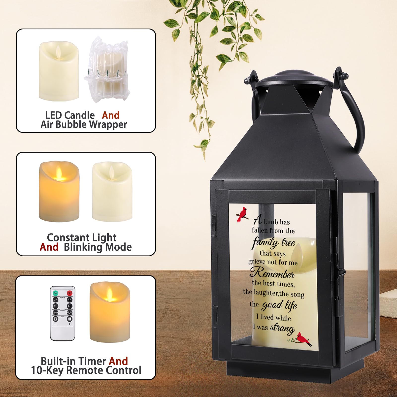 HSENYEKUM Memorial Lantern - Sympathy Gift for Loss of Loved One, Celebration of Life, "A Limb Has Fallen from the Family Tree"