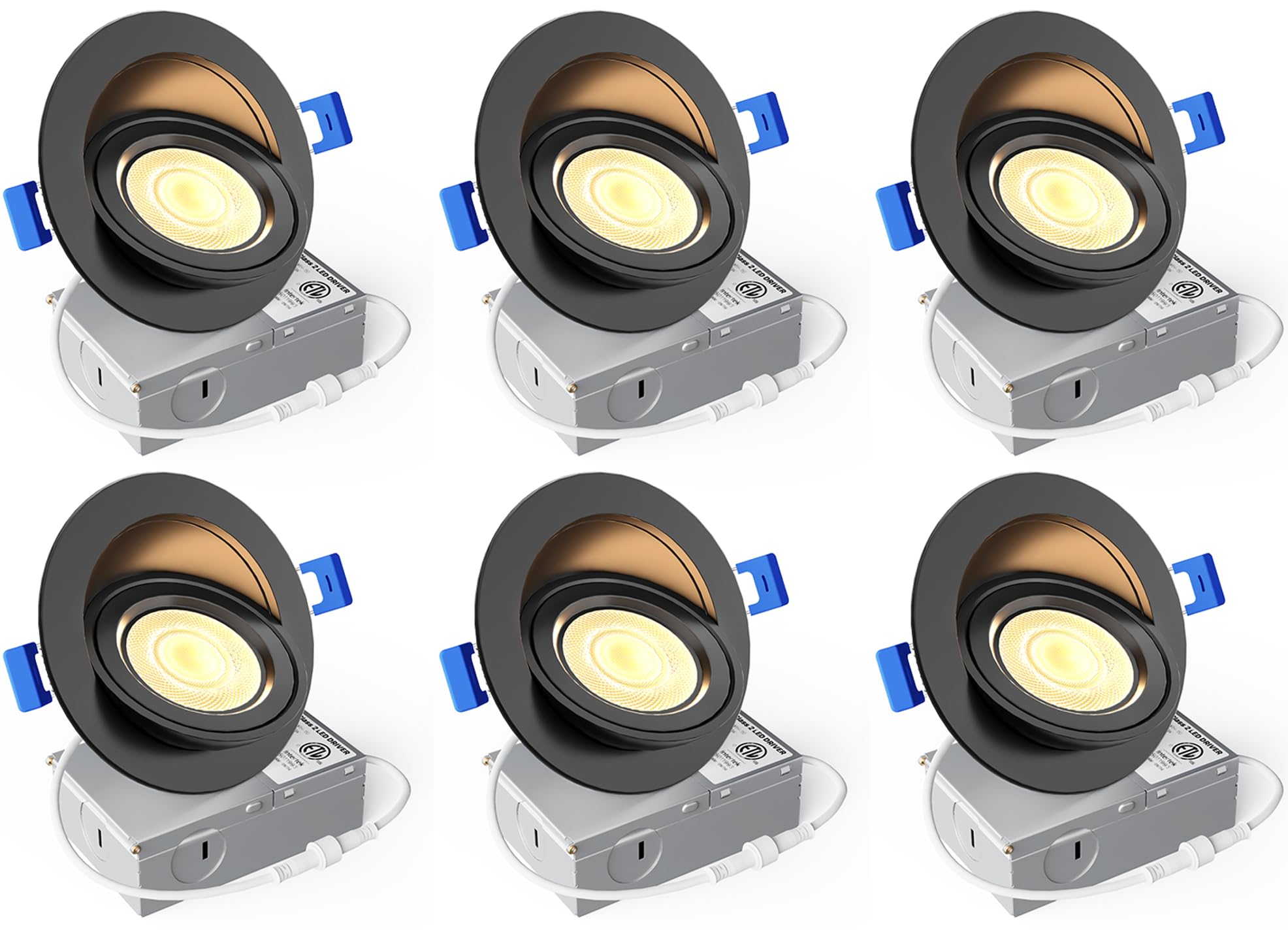 Ensenior 6 Pack 4 inch 5CCT LED Gimbal Led Recessed Light with Junction Box  360+90 Adjustable Directional Lighting  Dimmable  CRI90+  2700K/3000K/3500K/4000K/5000K  900LM  10W=85W-ETL&FCC  Black
