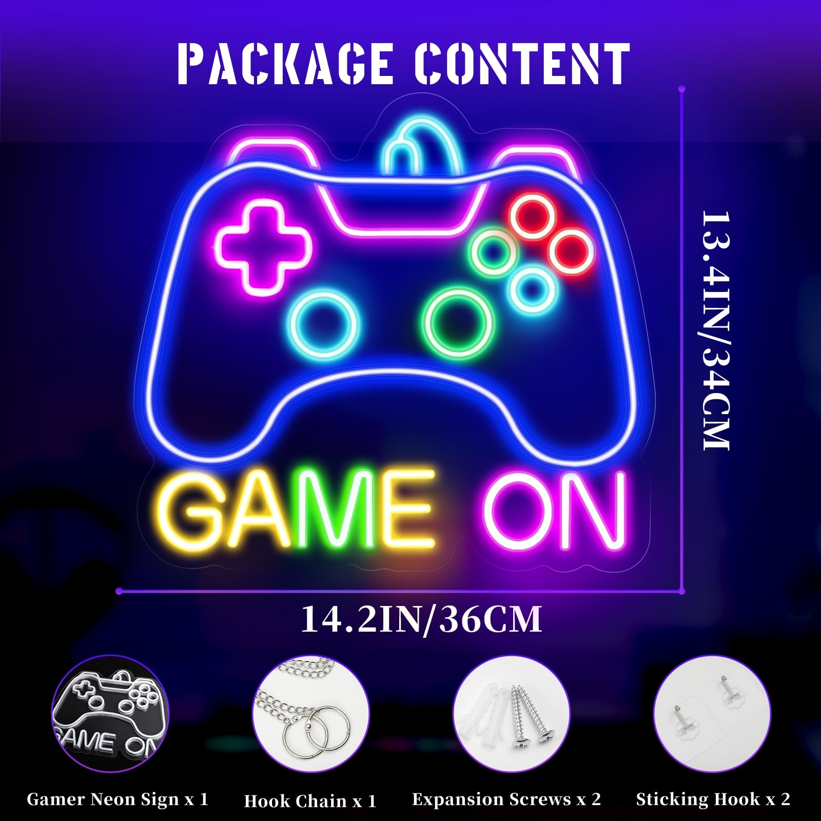 STYPOP Gamer Neon Sign - Game On LED Wall Decor, 14.2in x 13.4in, A-Game On, Perfect for Teen Bedroom and Game Room