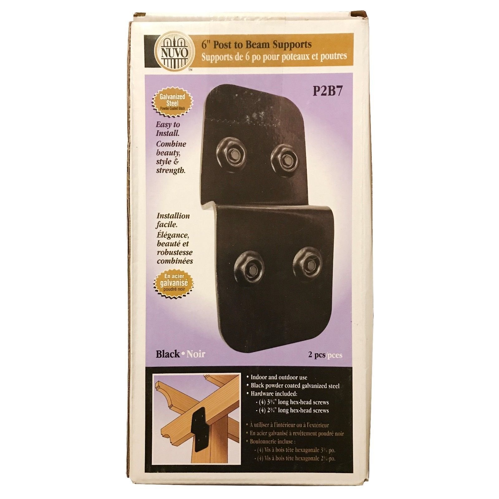 Nuvo Iron P2B7 Black Galvanized Steel 6&quot; Post (2 Pcs) Beam Support