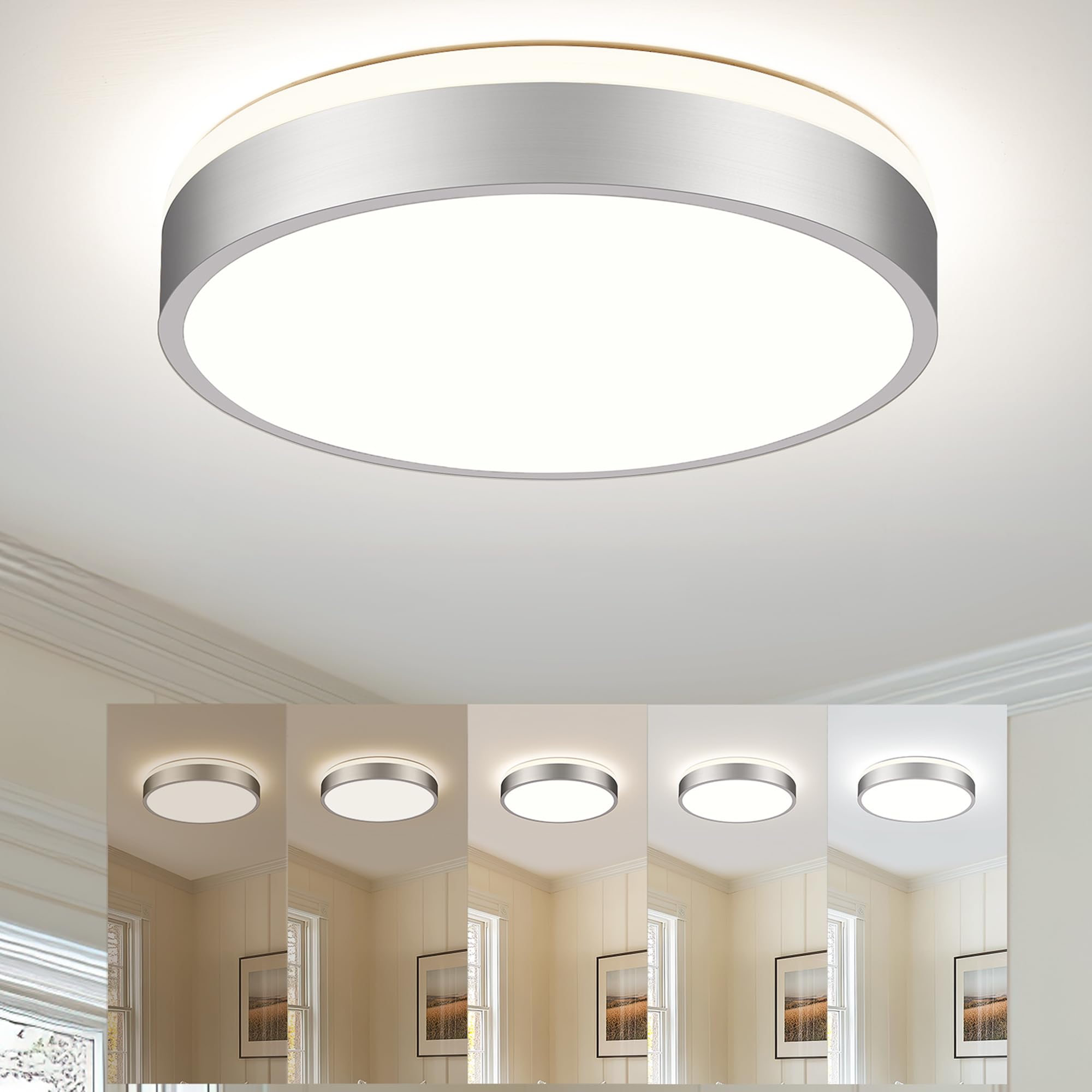 Ken & Ricky Modern Flush Mount Led Ceiling Light Fixture  12 Inch 5Cct Ceiling Light  Brushed Nickel Hallway Lighting Fixtures Ceiling  Kr3350-1Pk
