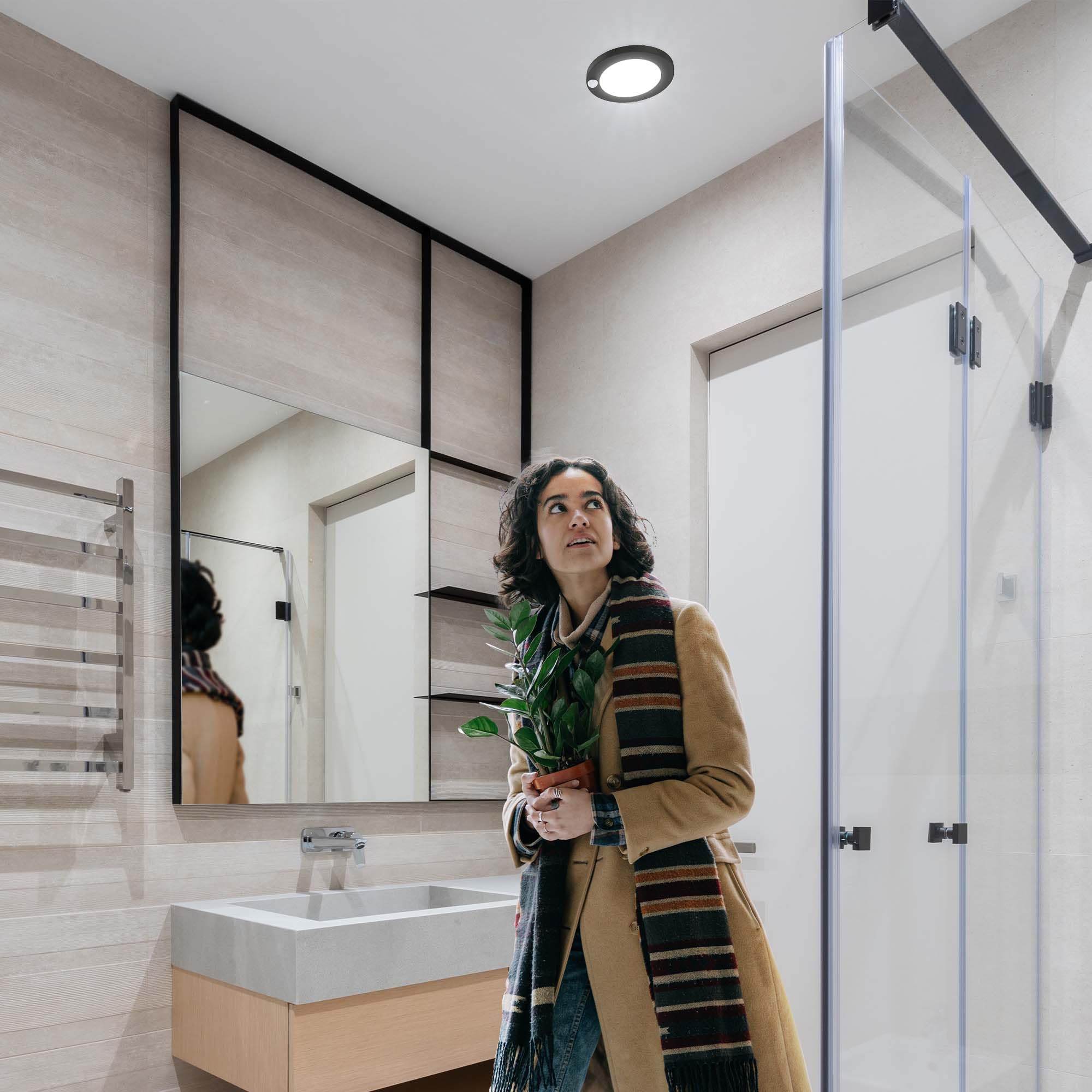 Zago 6'' 120 Volts Closet Light Wired, Black Pir Motion Sensor Ceiling Disc Light, 15 Watts, 1100 Lumens, Cri>80, 5000K Daylight