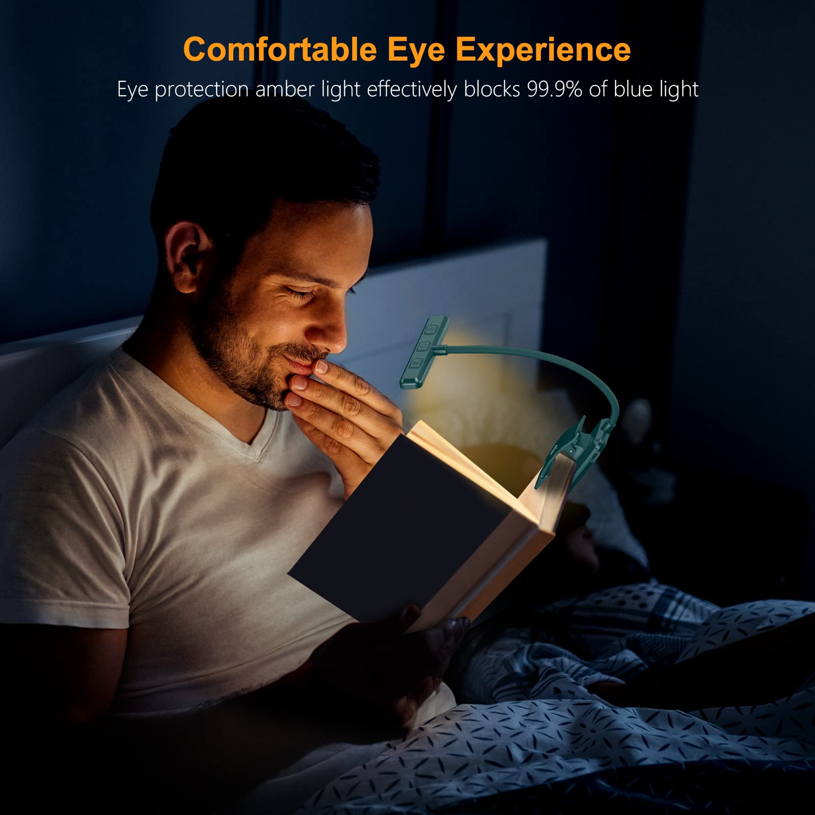 Gritin Rechargeable Book Light with Memory Function, 3 Color Temperatures, Stepless Dimming, Blackish Green, Model G1326