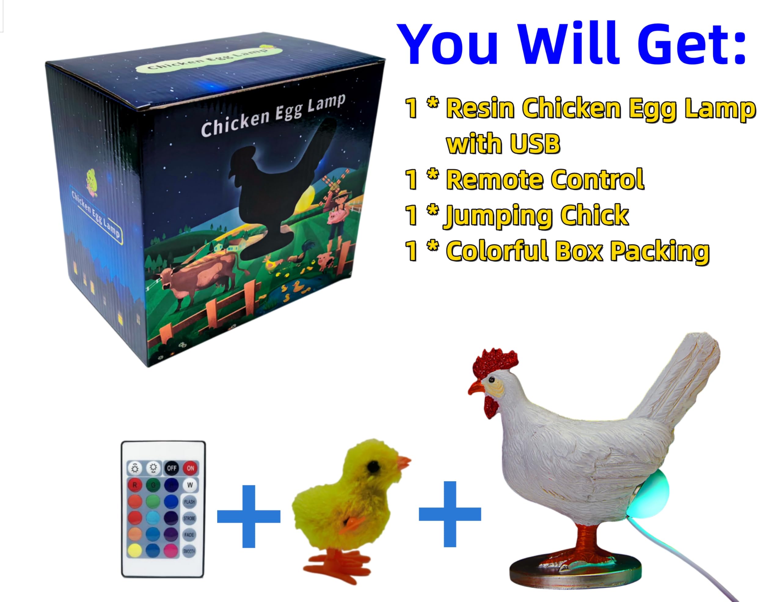 Upgraded Chicken Egg Lamp, 16 Colors Change With Remote Control, 3D Resin Night Light With USB, Color Gift Box, Easter Birthday