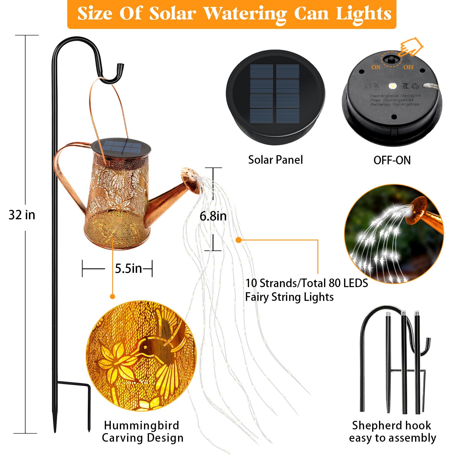 Solar Watering Can Lights, Hummingbird Christmas Gifts For Women Mom Grandma Birthday, Waterproof Outdoor Garden Decor Large Han