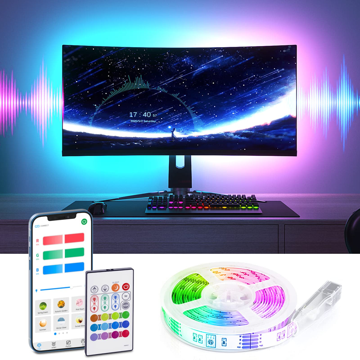 Bason Tv Led Backlight With Bluetooth App And Remote Control, 8.2Ft Led Lights For Tv 32-58Inch, Usb Powered Color Changing Ligh