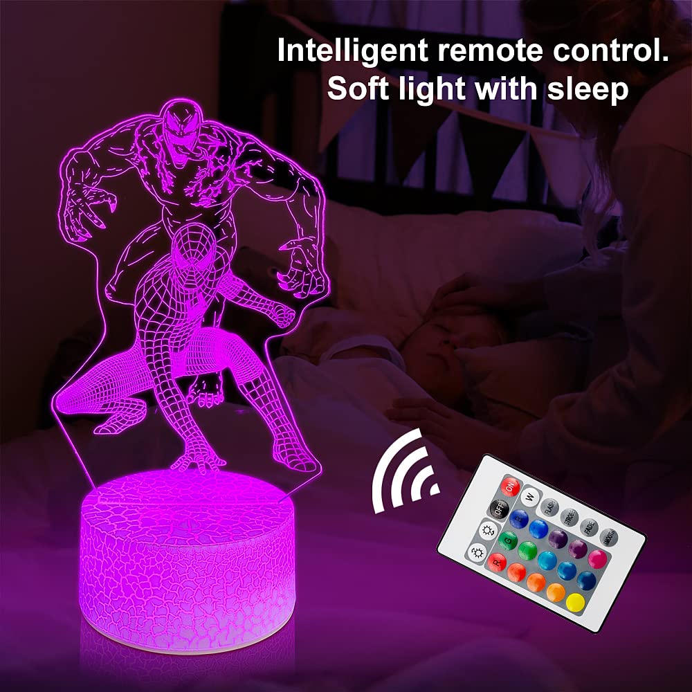 Wandaiyong Superhero Gift 3D Night Light, Remote & Smart Touch 16 Colors Changing Dimmable Creativeusb Table Lamp Gift For Boys