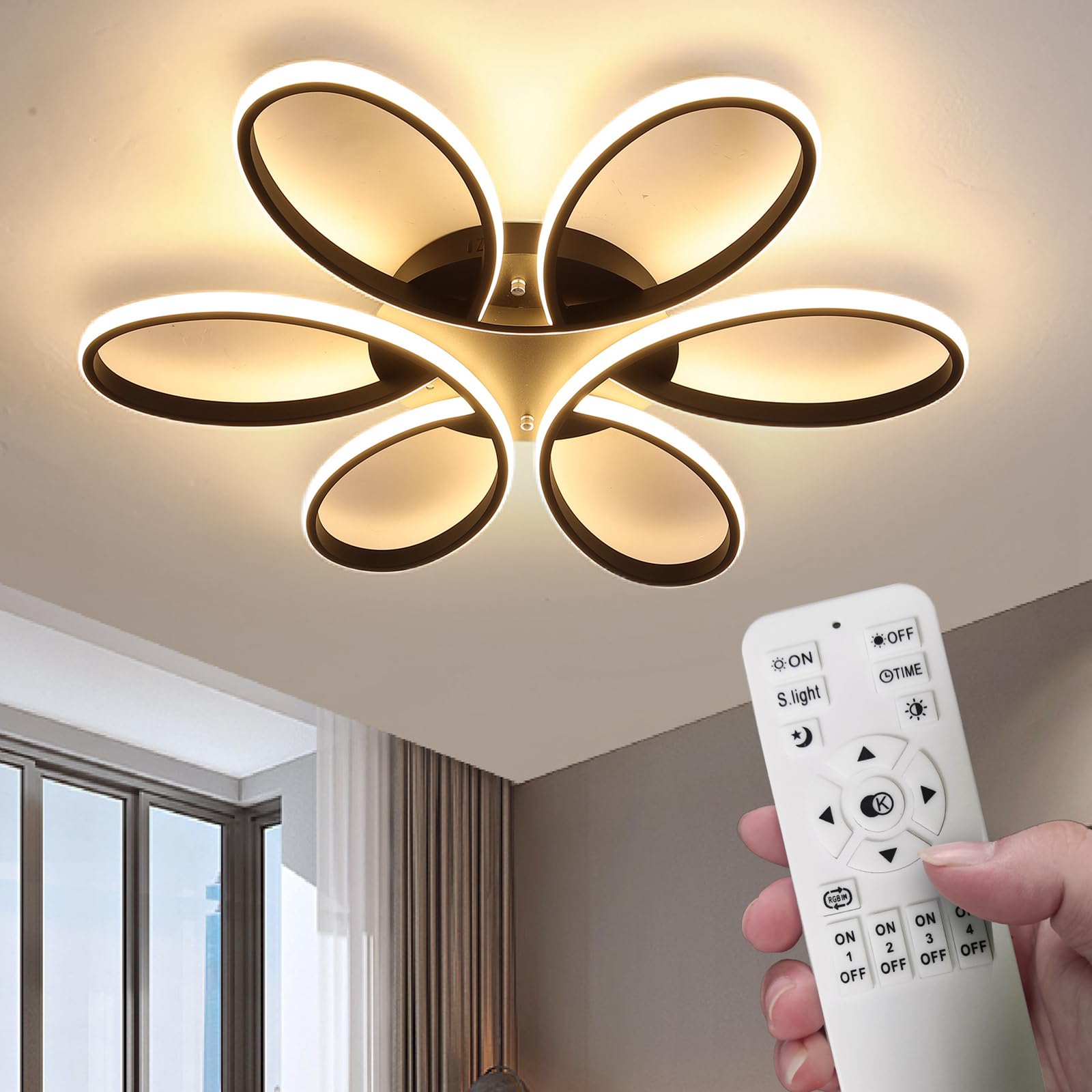 LOFAHS Modern LED Ceiling Chandelier Lighting Fixture with Remote Control Dimmable Ceiling Light for Living Room Dinning Room Be