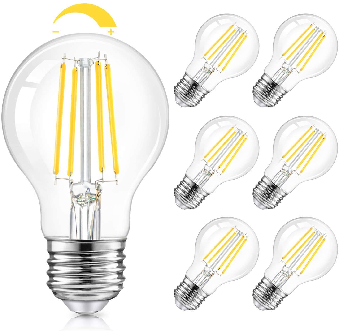 Tobusa Led A19 Dimmable Light Bulbs 100W Equivalent, Vintage E26 Edison Bulbs 8W 1200Lm, 5000K Daylight White, Clear Antique Led