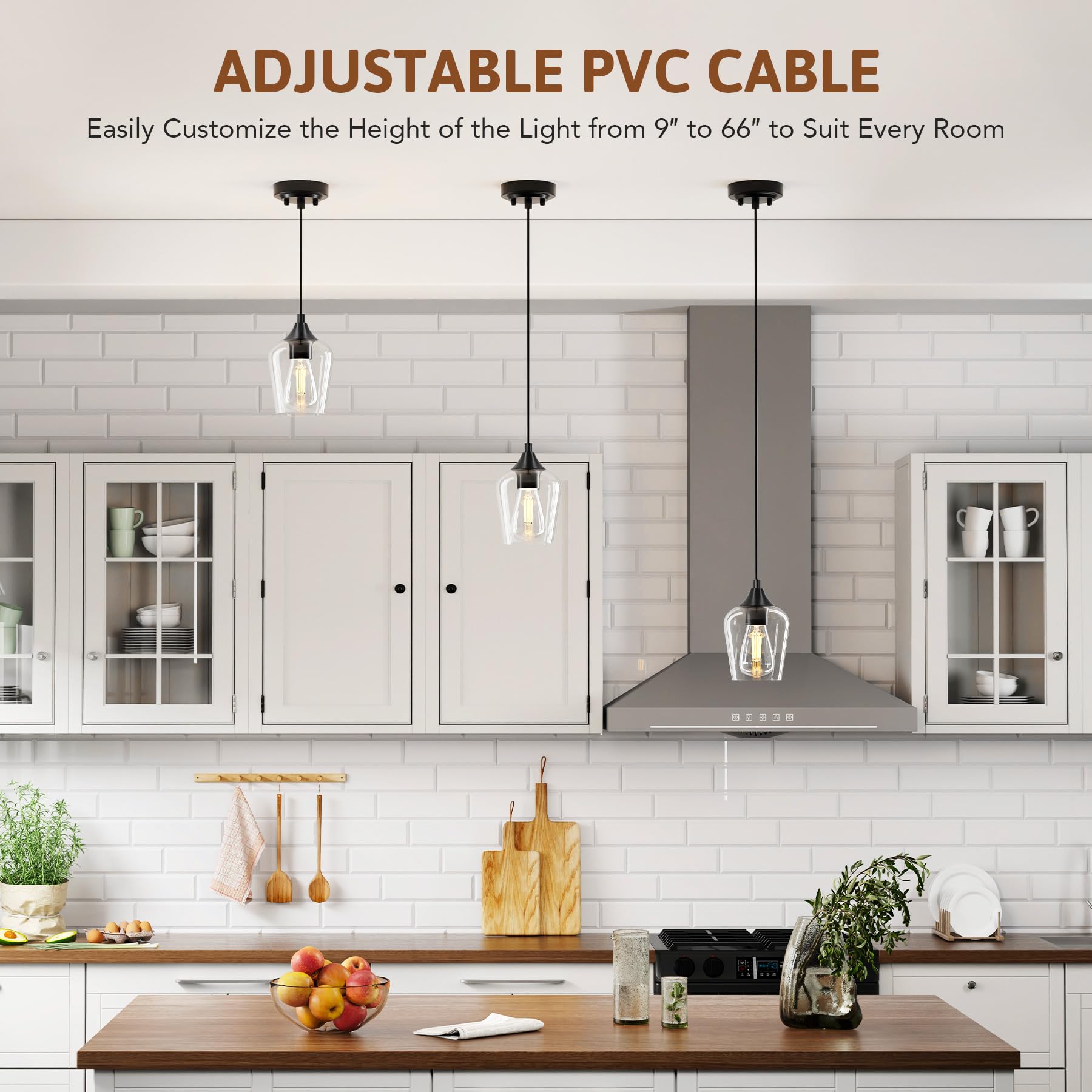 Vonluce Pendant Lights Kitchen Island, Matte Black Pendant Light Fixtures With E26 Base & Adjustable Cable, Modern Pendant Light