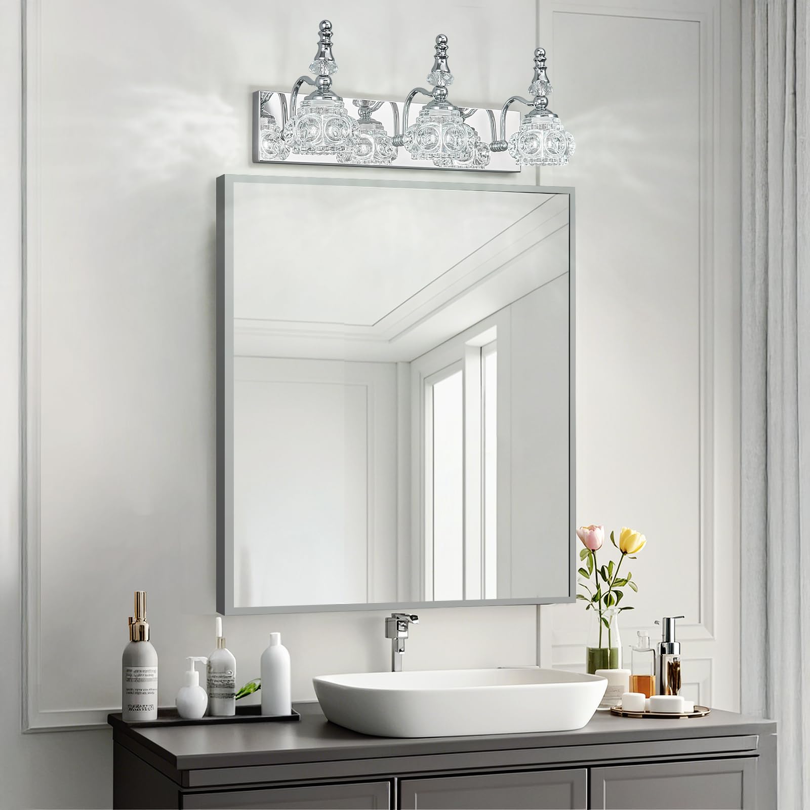 Lbsqj 3-Light Vintage Bathroom Vanity Light Fixture Industrial Chrome With Glass Shade Vanity Light Fixtures Over Mirror Glass Bathroom Vanity Lighting Fixtures G9 Bulb Wall Lights