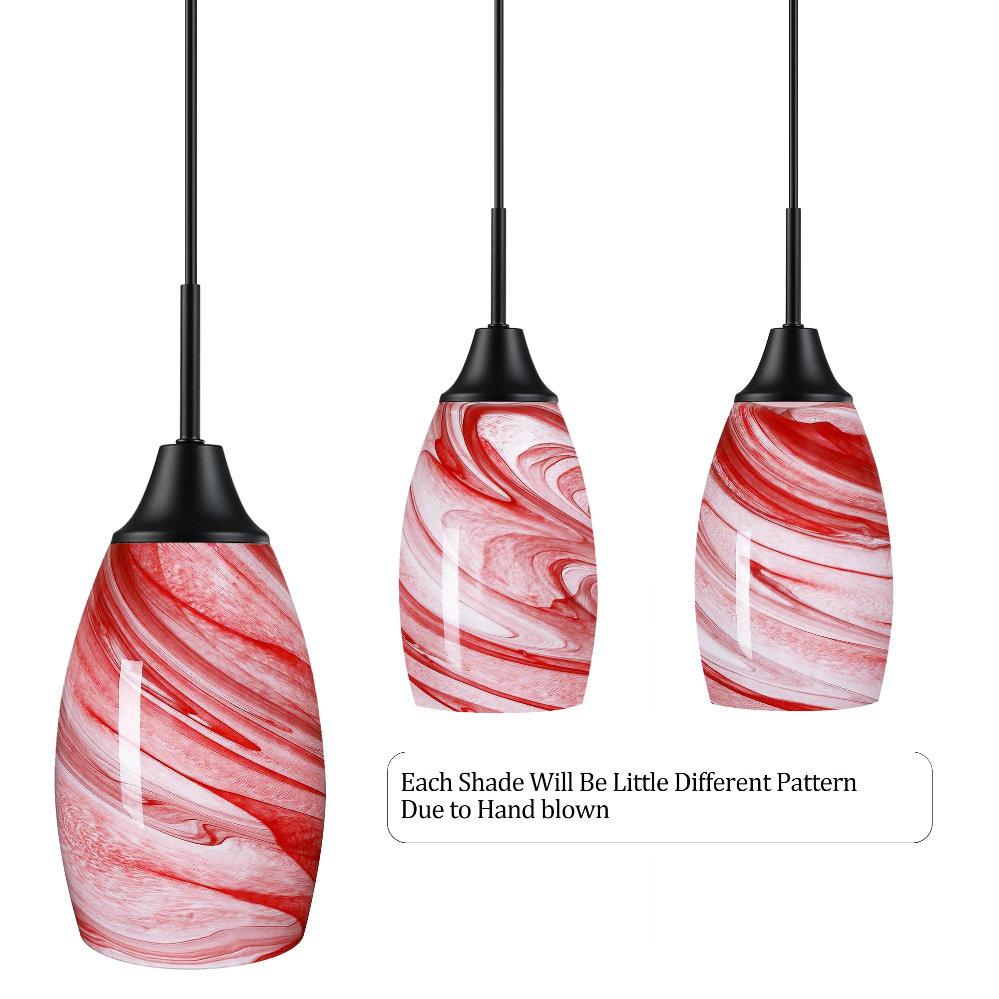 Viinew Mini Glass Pendant Light 1-Pack With Handblown Art Burgundy Marble Glass Hanging Light Oval Ceiling Light Fixture For Din