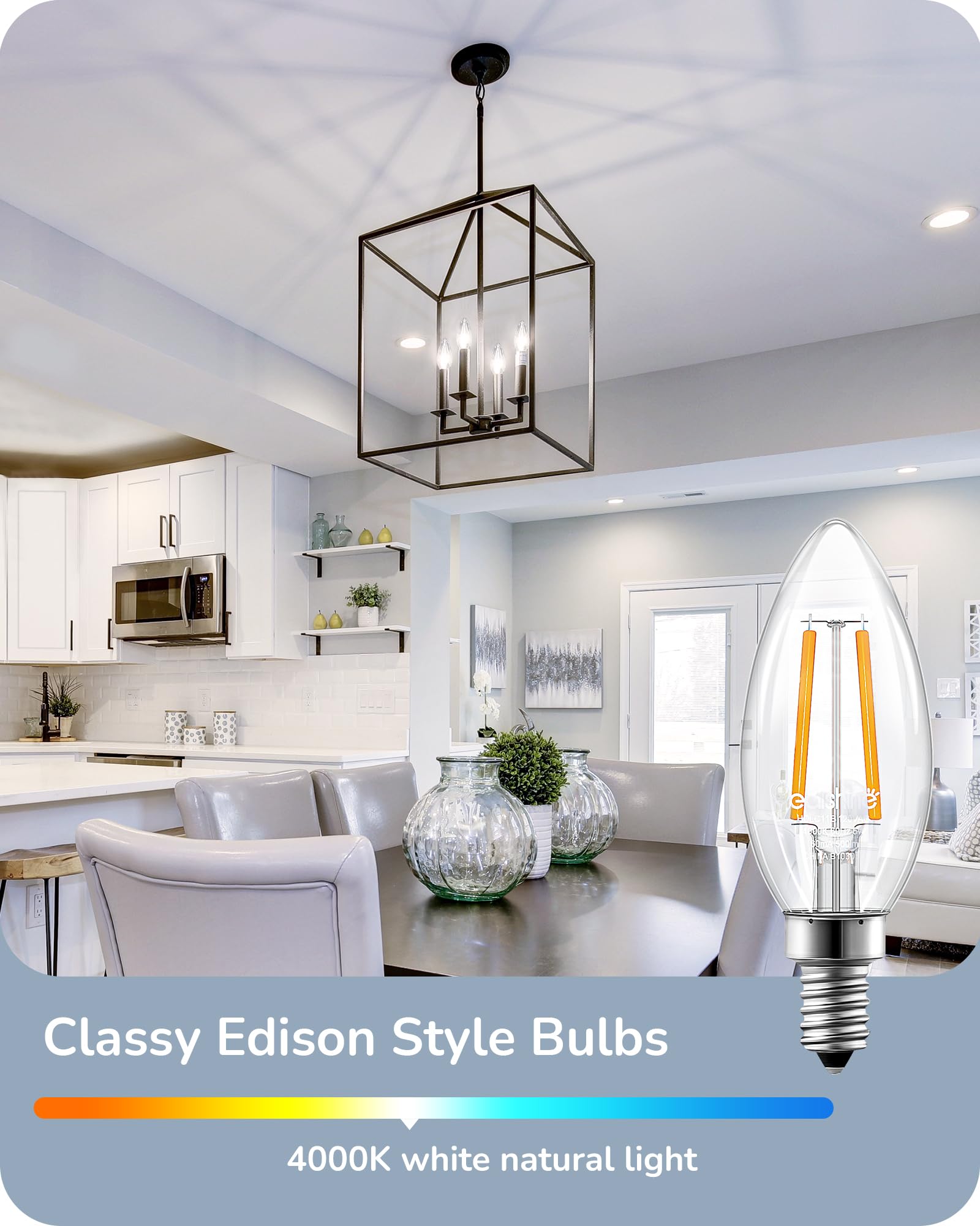 Edishine E12 Led Candelabra Bulb, 5W Equivalent 60W 4000K 500Lm Neutral Light, Dimmable Chandelier Light Bulbs, Led Candle Light