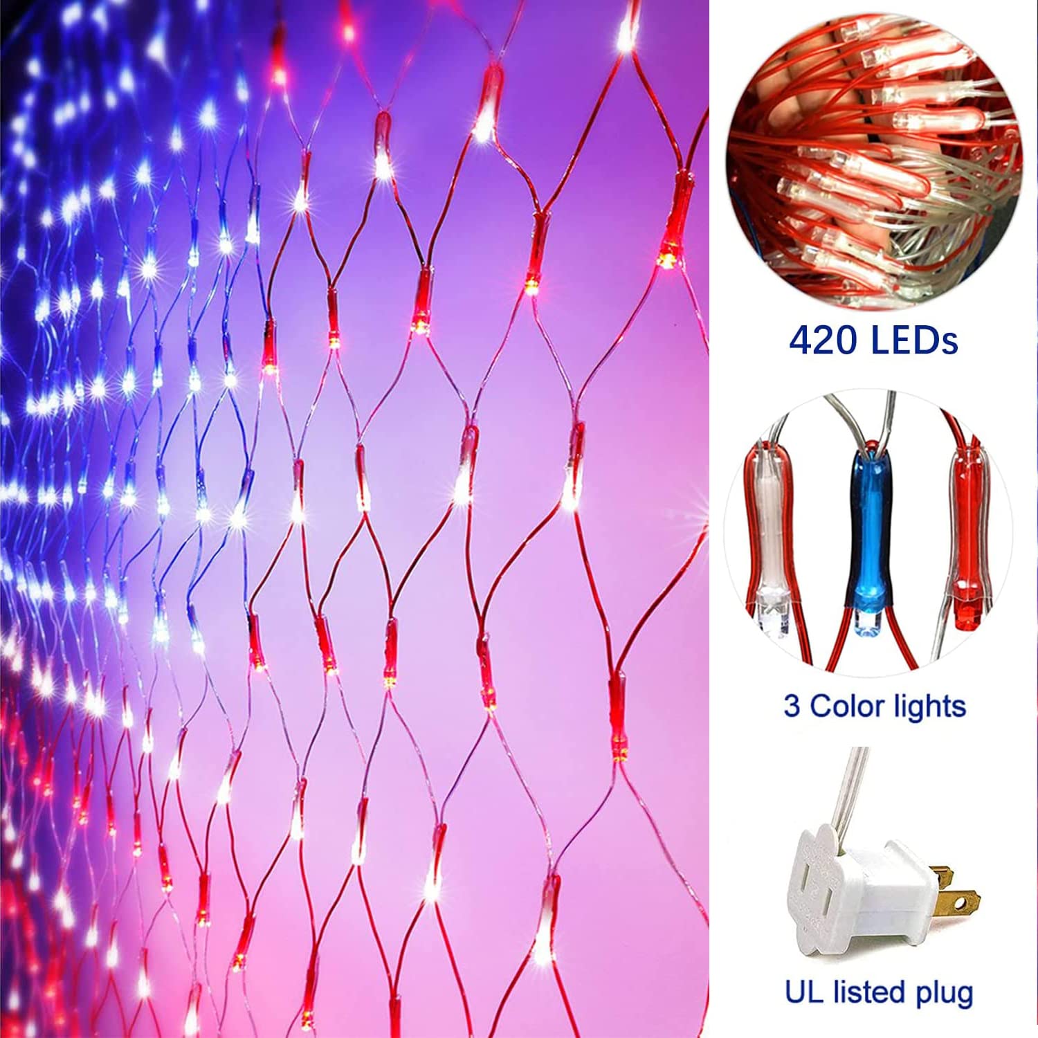 Cerflyer American Flag String Lights, 420 Led Waterproof Outdoor Patriotic Decorations