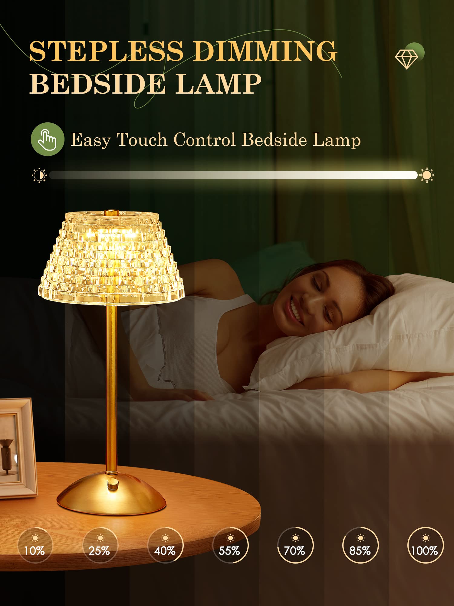 Crystal Lamp For Bedroom,500 Lm Small Lamps For Small Spaces,3 Colors Dimmable Touch Lamps For Bedrooms,Touch Lamp Small Lamp,Sm